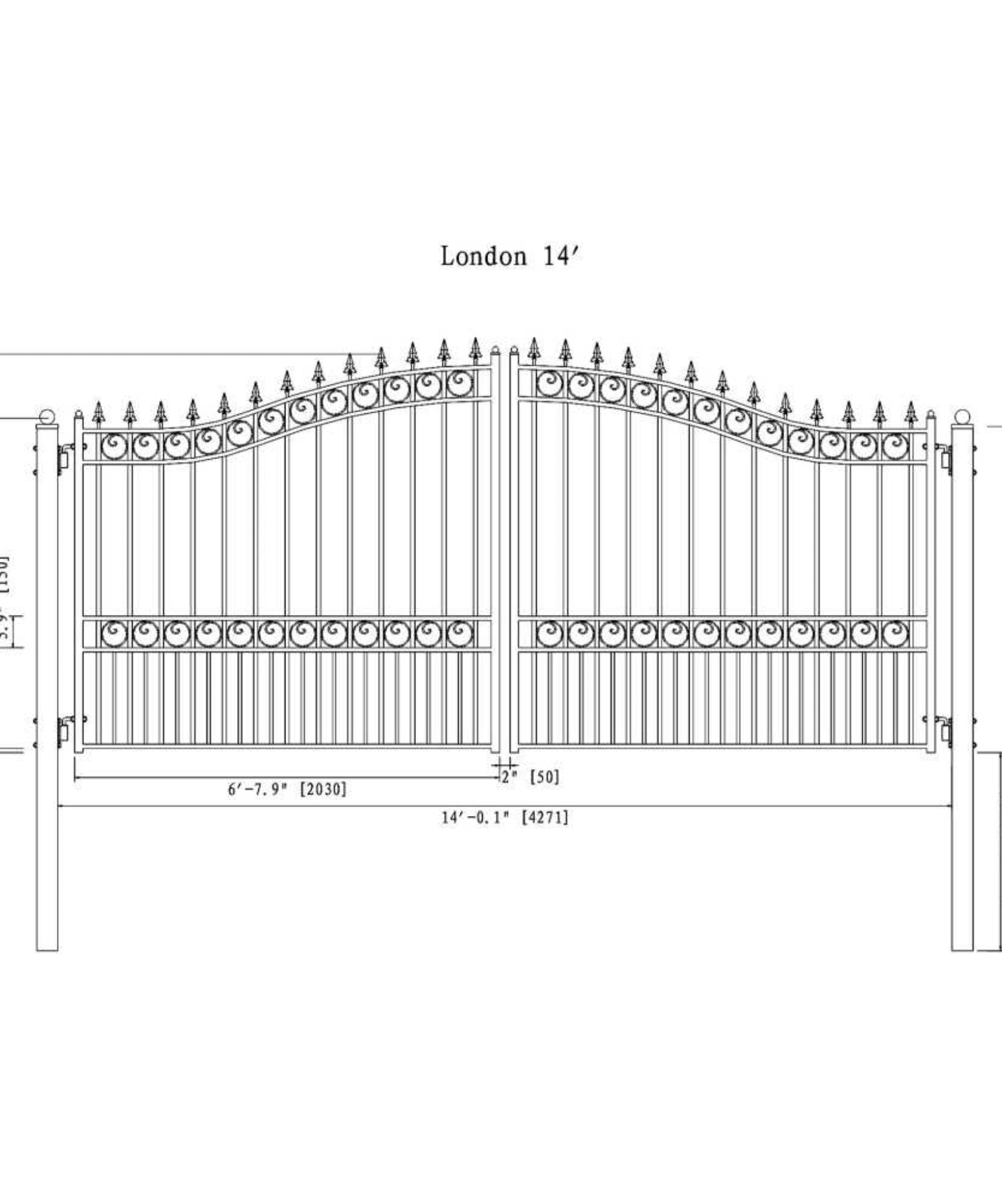 [12-18FT] Heavy-Duty London-Style Powder-Coated Galvanized Steel Dual-Swing Driveway Gate (SAK48520)