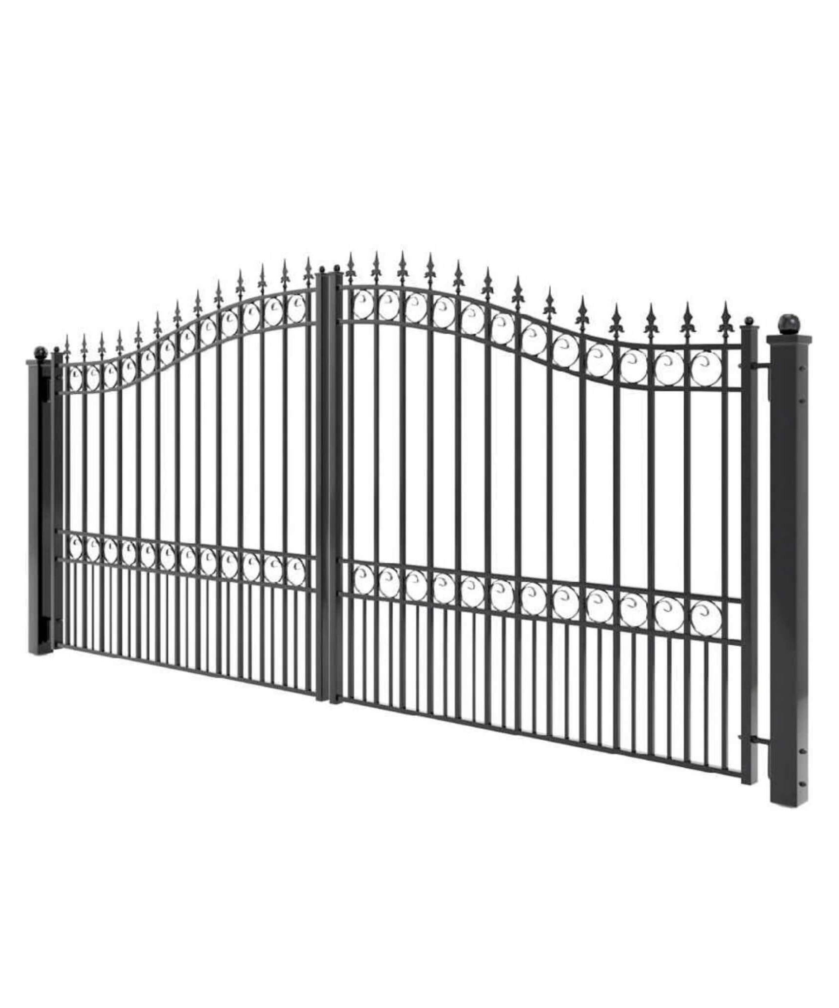 [12-18FT] Heavy-Duty London-Style Powder-Coated Galvanized Steel Dual-Swing Driveway Gate (SAK48520)
