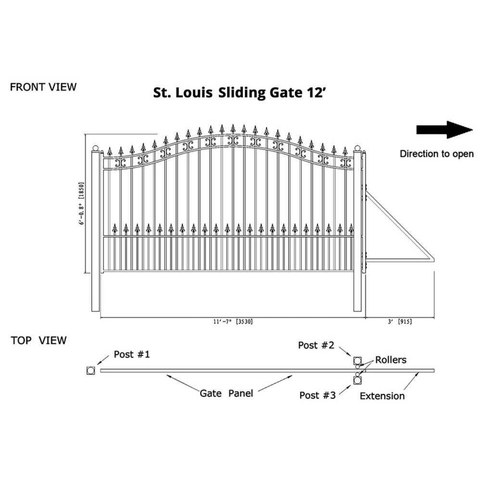 [12-18FT] Heavy-Duty St. Louis-Style Steel Sliding Driveway Gate (SAK64978)