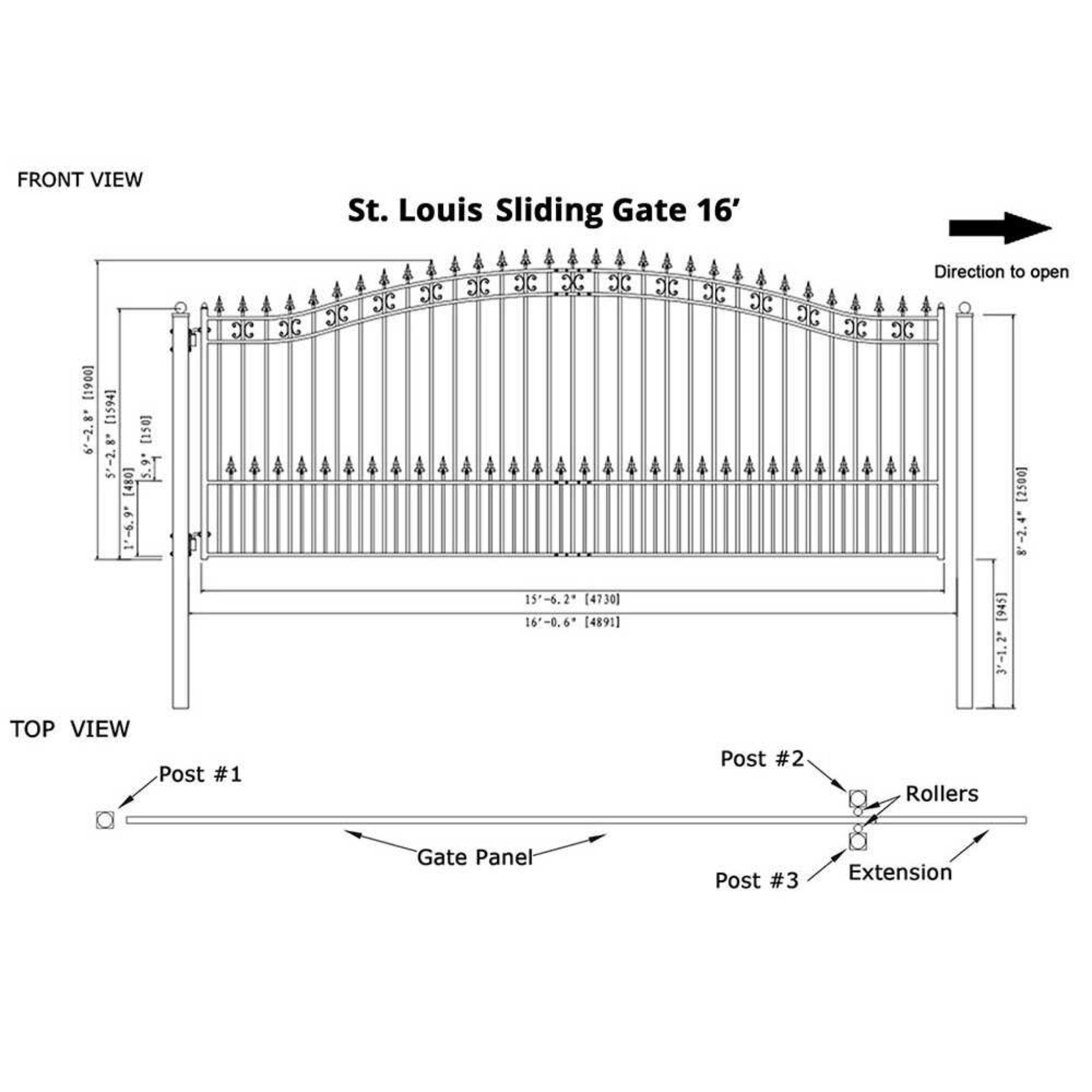 [12-18FT] Heavy-Duty St. Louis-Style Steel Sliding Driveway Gate (SAK64978)