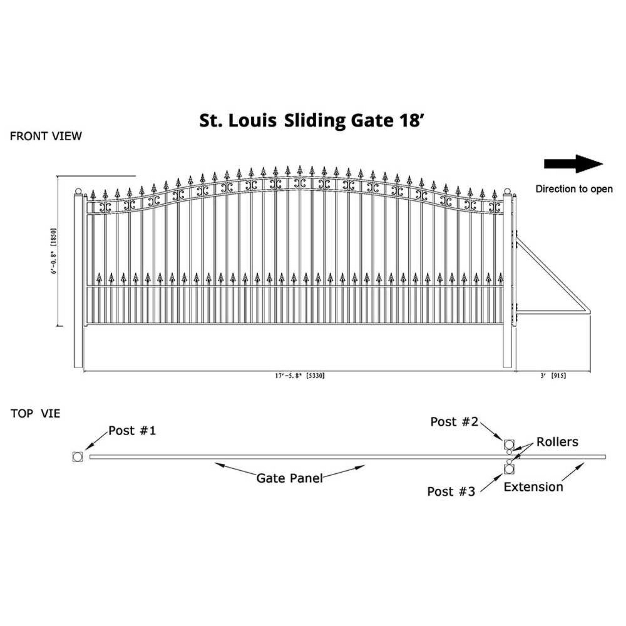 [12-18FT] Heavy-Duty St. Louis-Style Steel Sliding Driveway Gate (SAK64978)