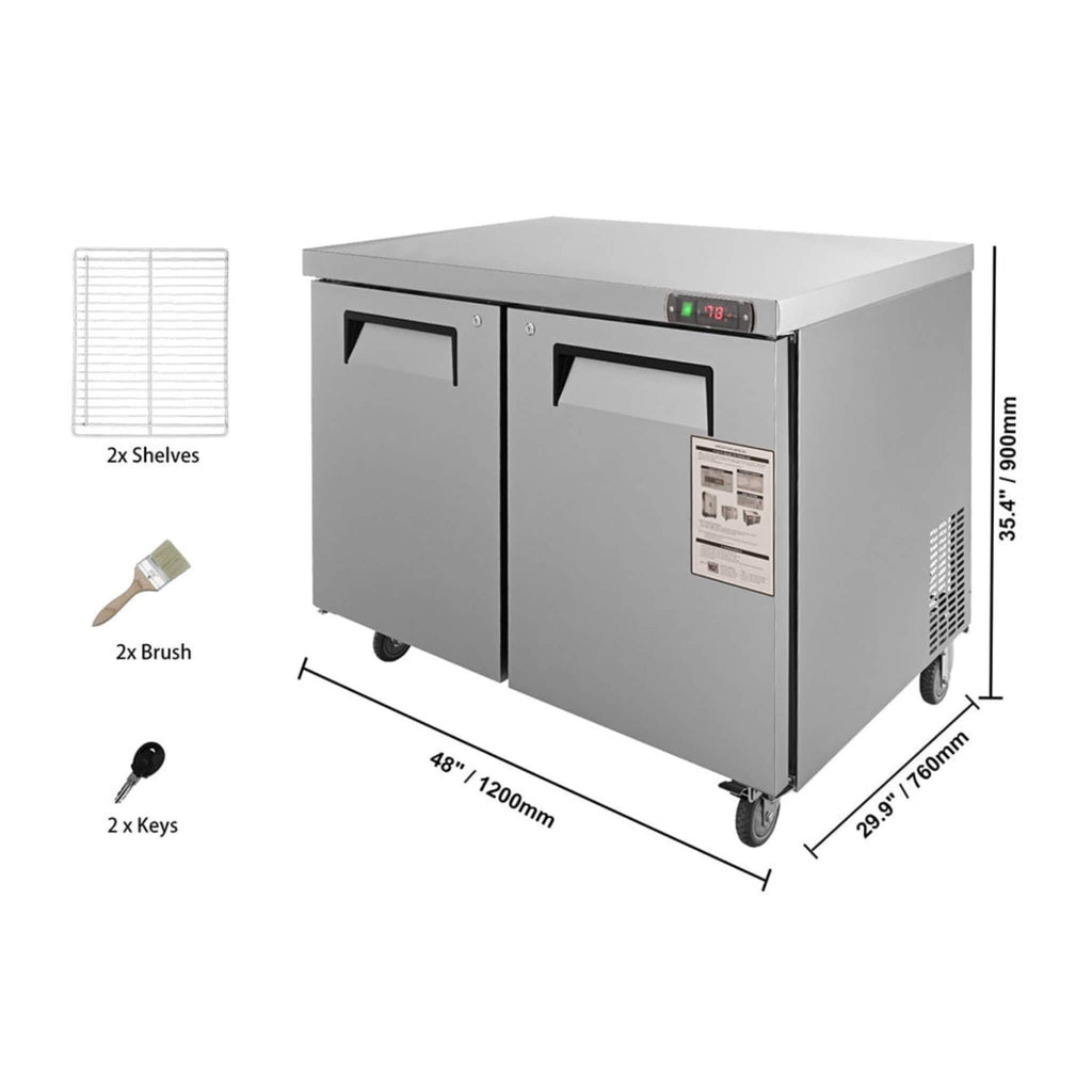 12.9 Cu.Ft 2-Door 48-Inch Commercial Stainless Steel Worktop Undercounter Refrigerator (SAK26049)