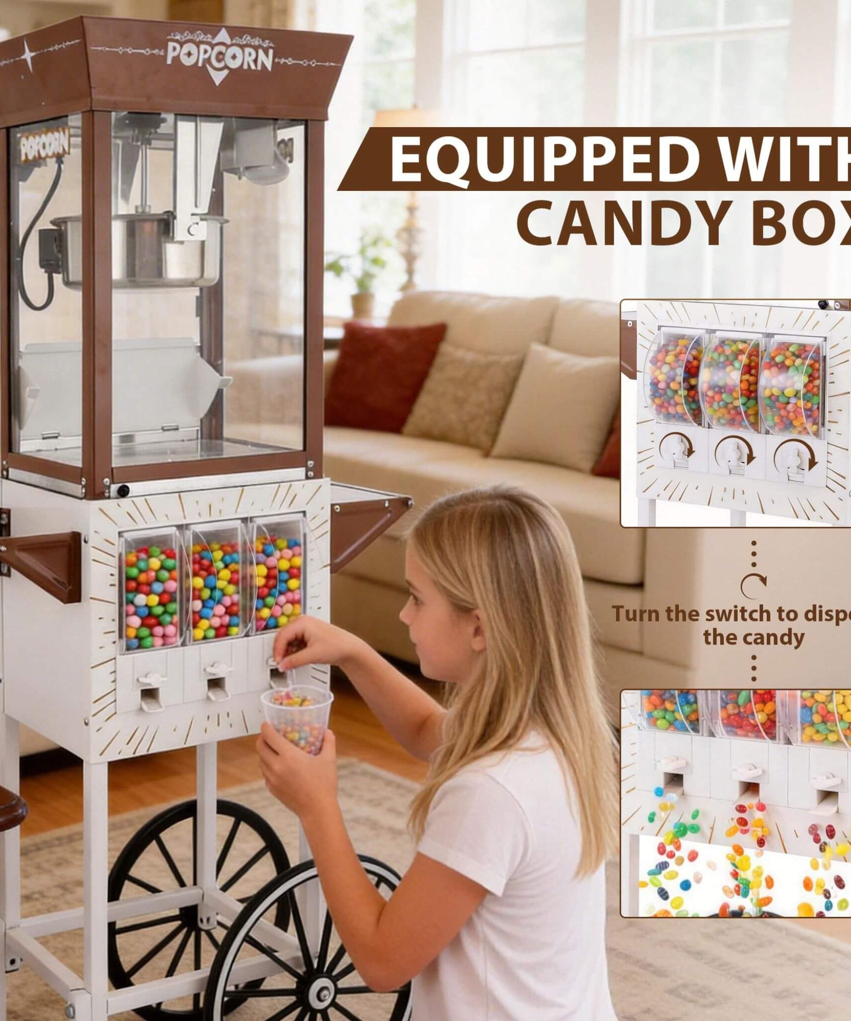 12-Ounce Commercial Retro Popcorn Machine Cart With Candy Boxes (SAK80954)