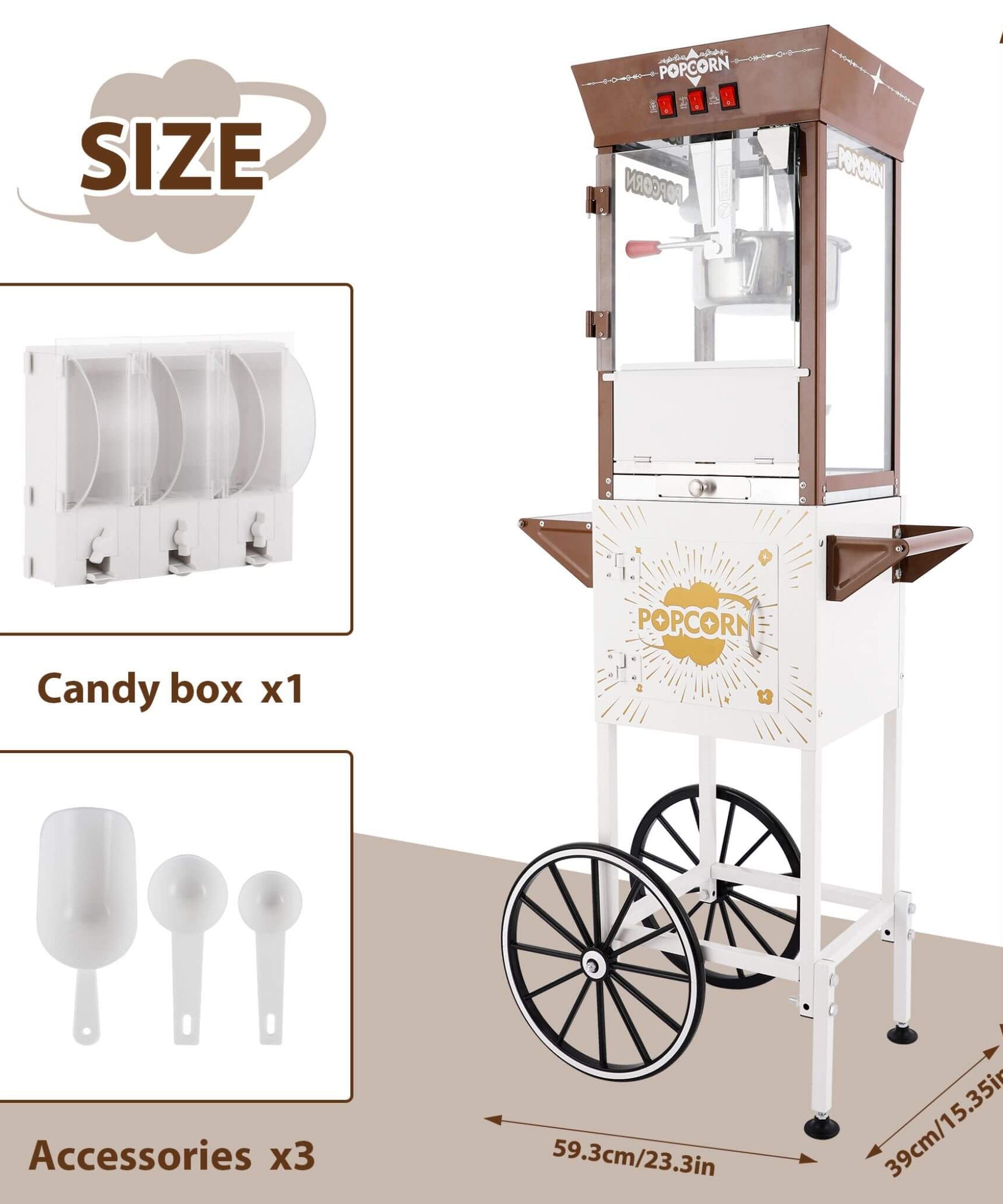 12-Ounce Commercial Retro Popcorn Machine Cart With Candy Boxes (SAK80954)