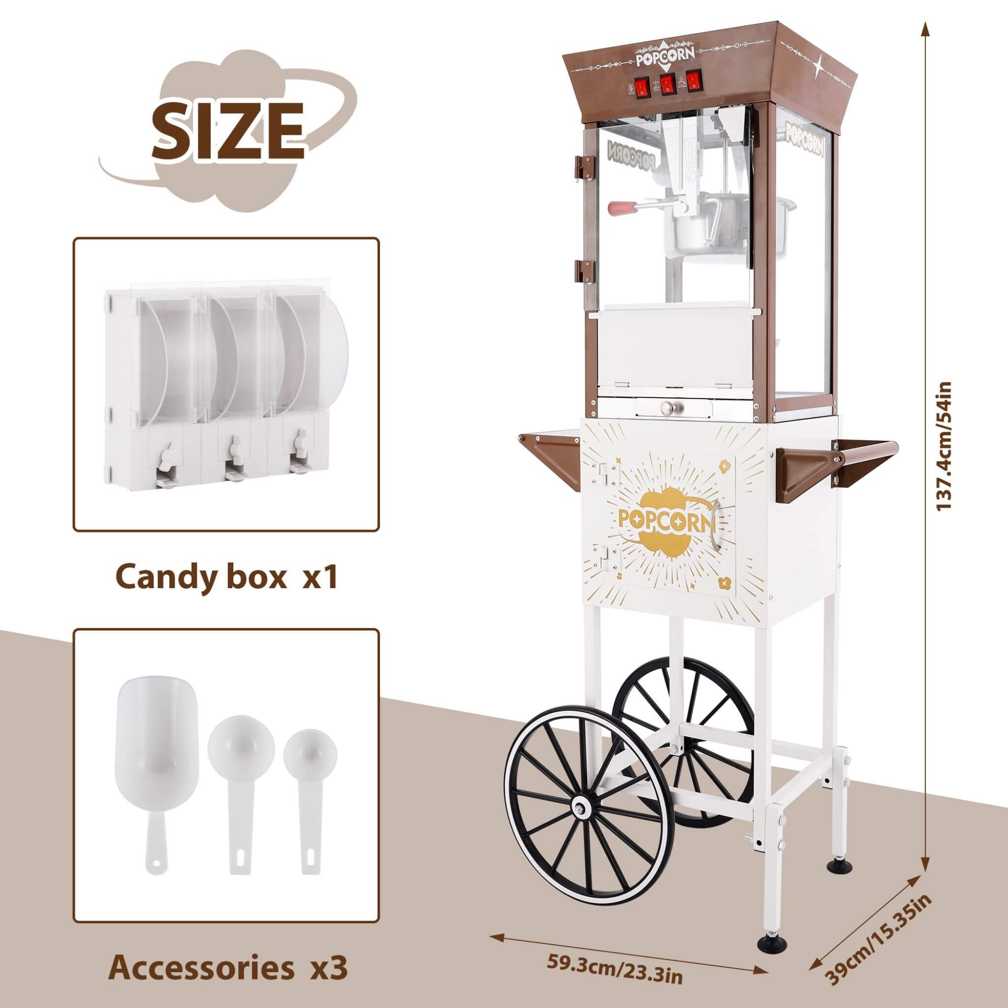 12-Ounce Commercial Retro Popcorn Machine Cart With Candy Boxes (SAK80954)
