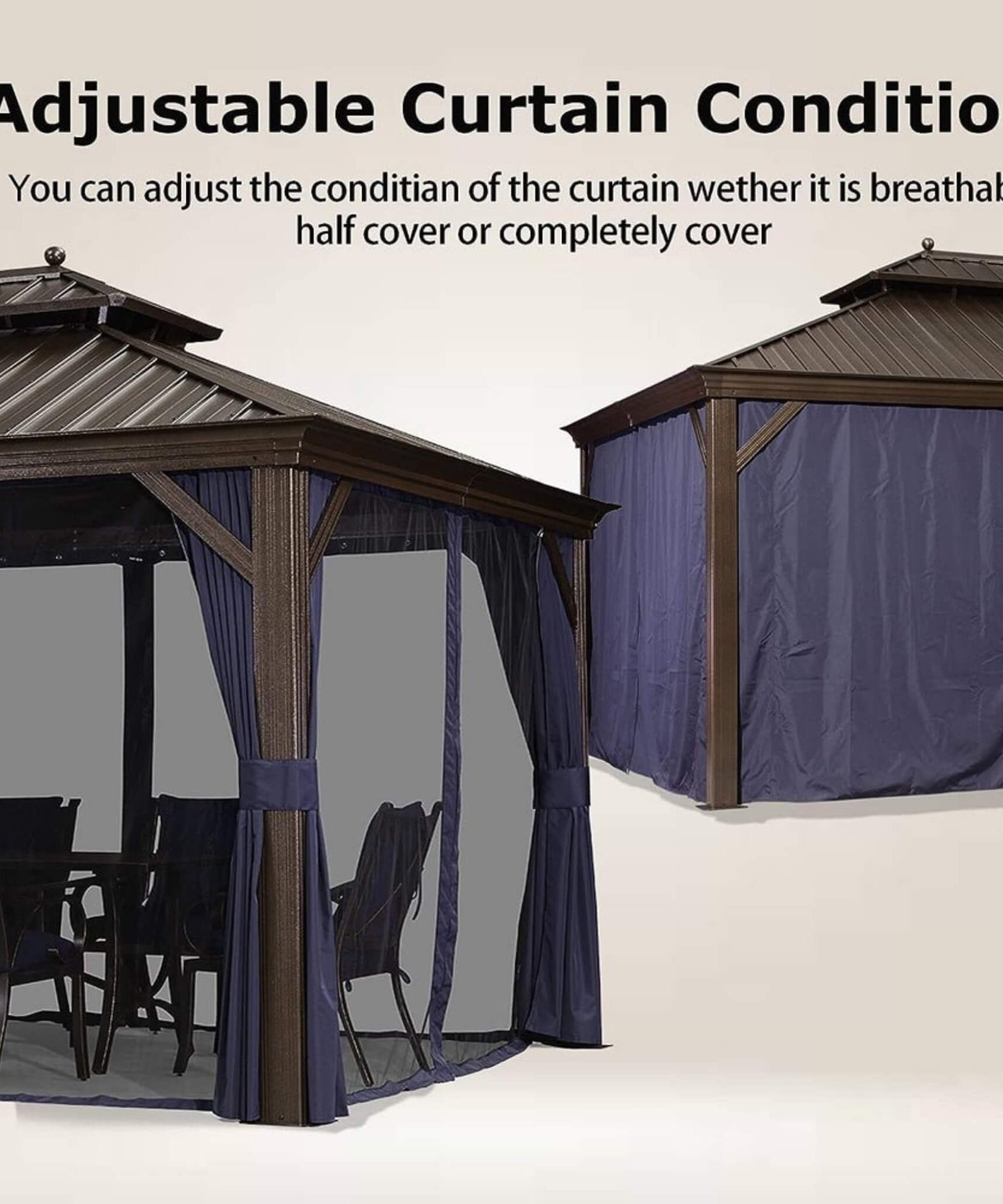 [12X20FT] Alora Heavy-Duty Outdoor Backyard Hardtop Gazebo With Netting And Curtains (SAK18352)