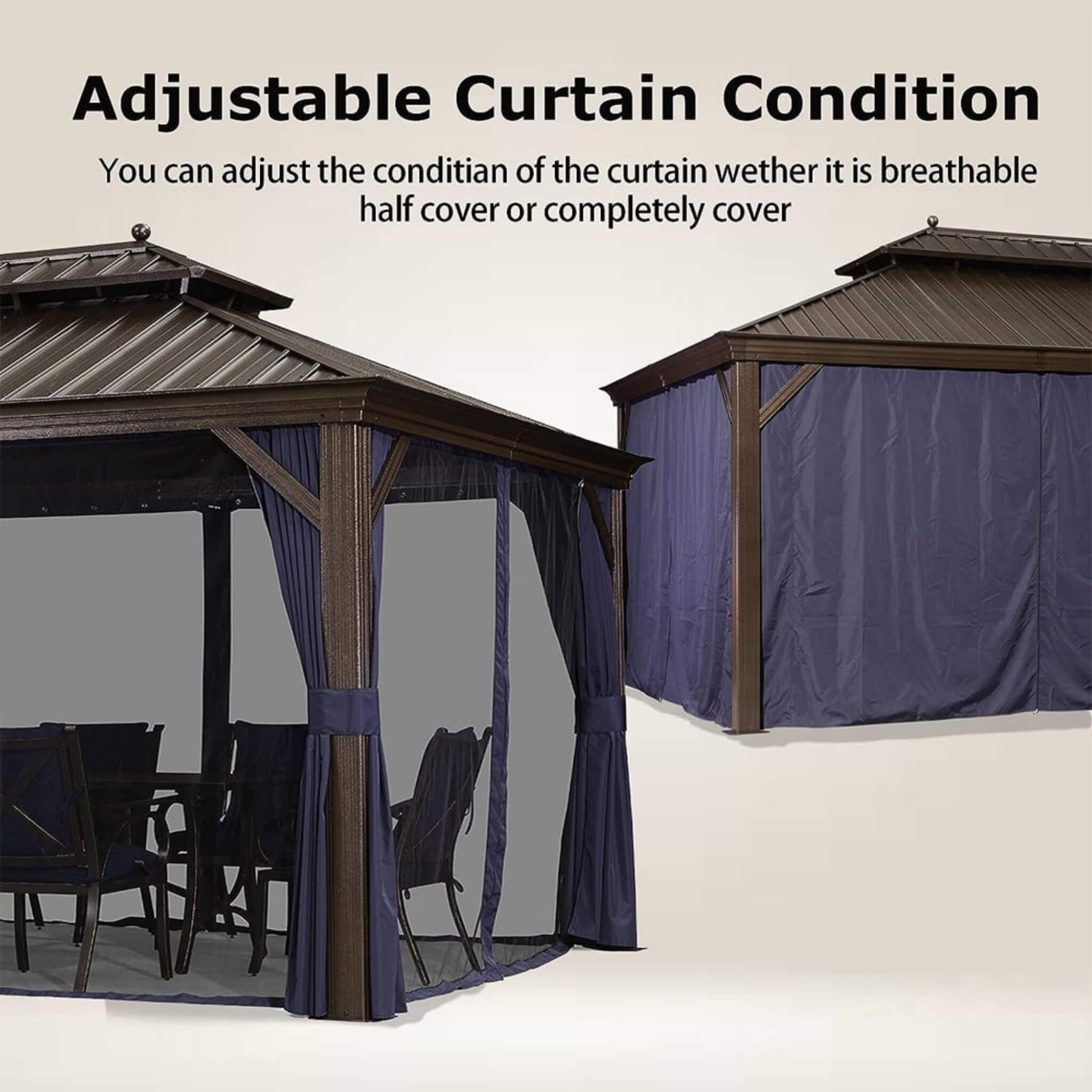 [12X20FT] Alora Heavy-Duty Outdoor Backyard Hardtop Gazebo With Netting And Curtains (SAK18352)