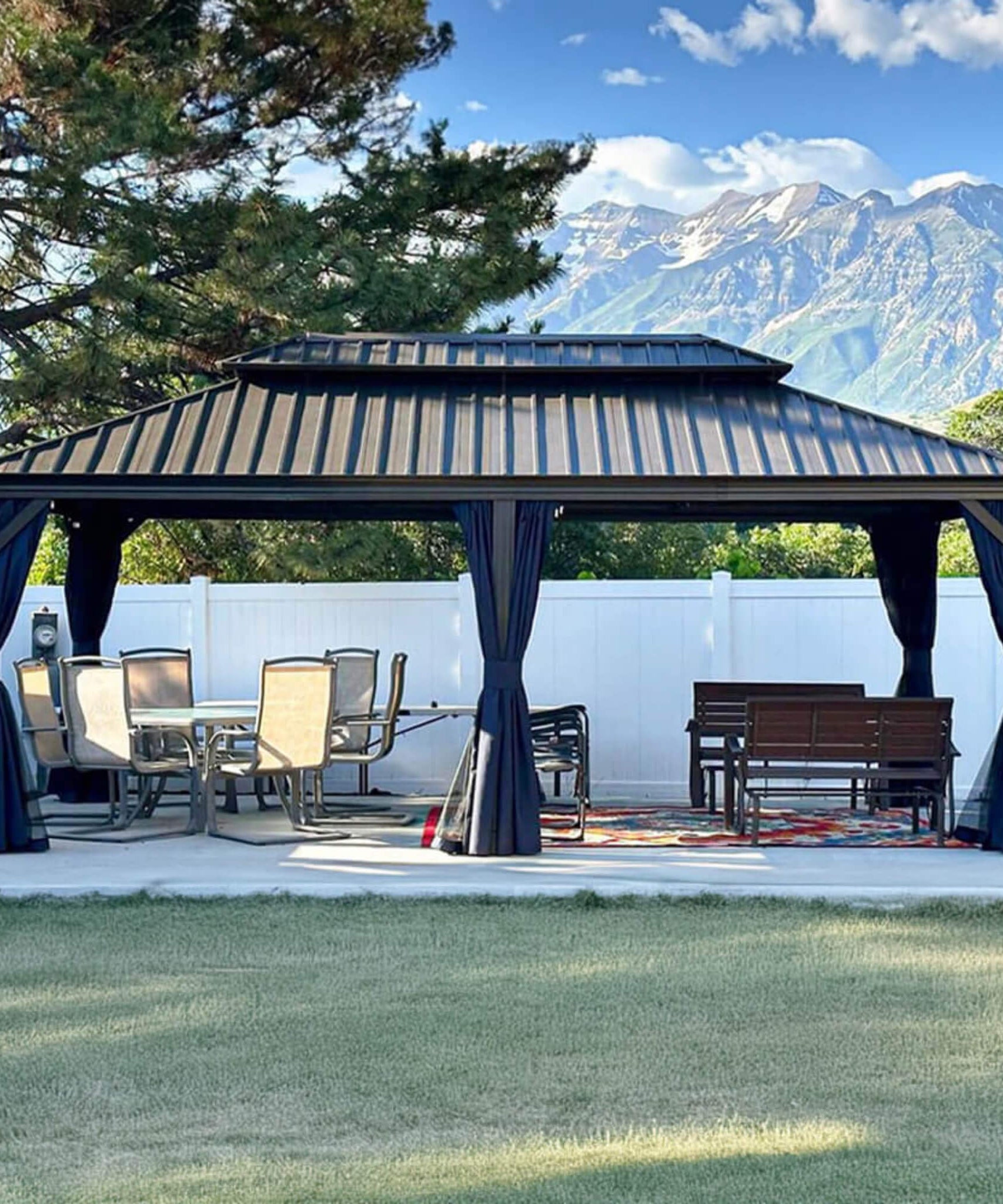 [12X20FT] Alora Heavy-Duty Outdoor Backyard Hardtop Gazebo With Netting And Curtains (SAK18352)