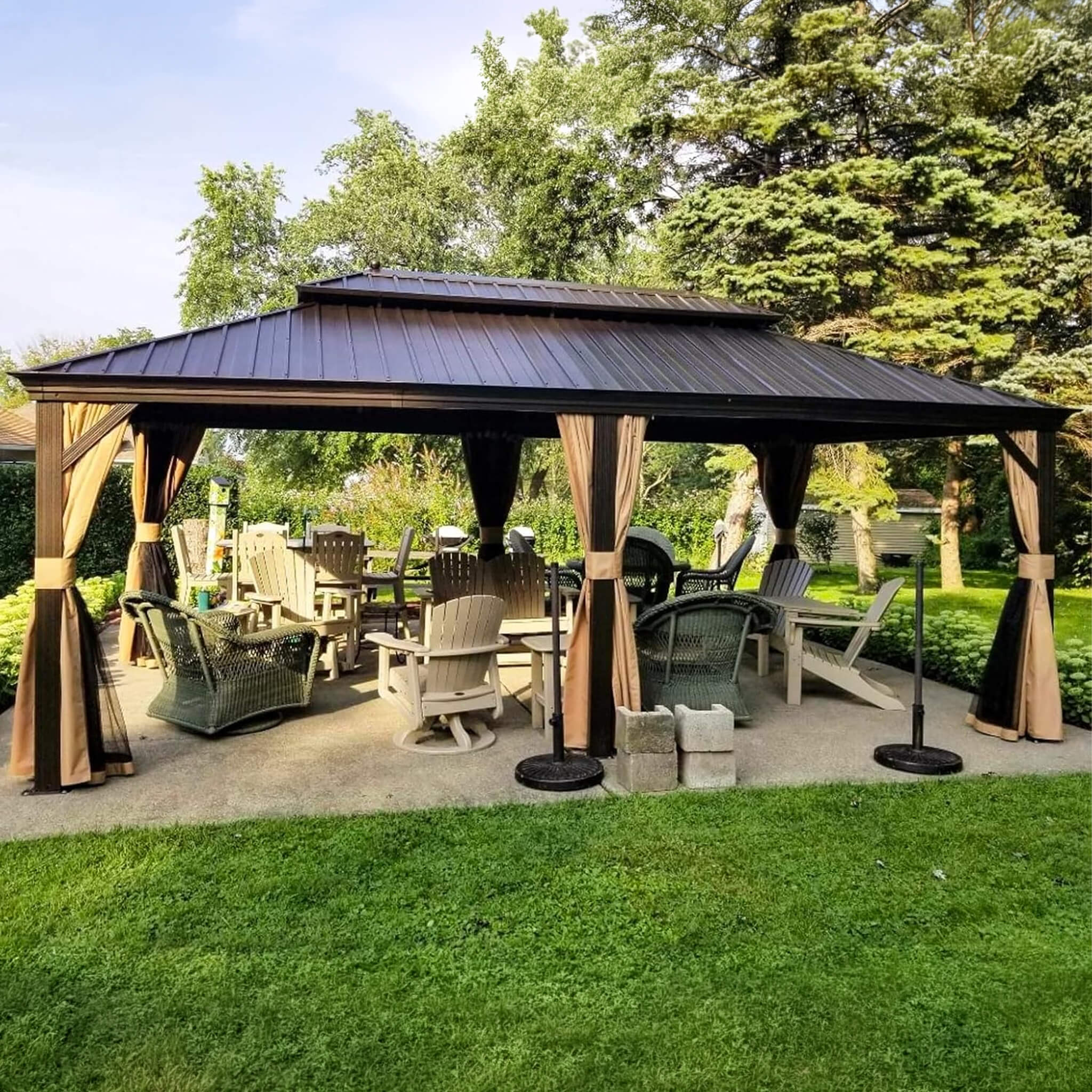 [12X20FT] Alora Heavy-Duty Outdoor Backyard Hardtop Gazebo With Netting And Curtains (SAK18352)