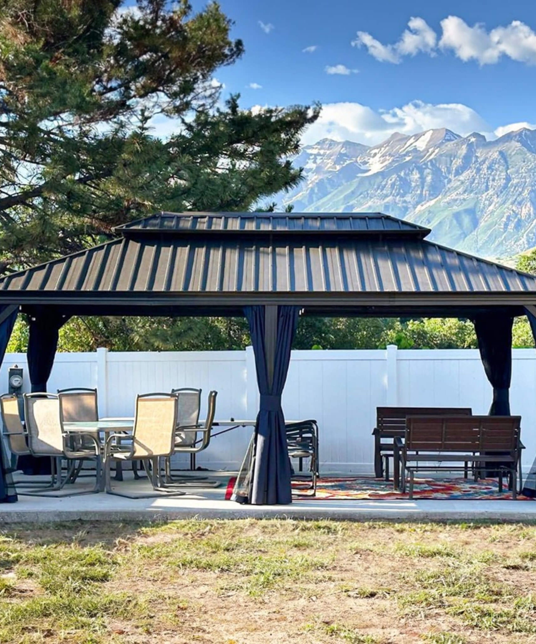 [12X20FT] Alora Heavy-Duty Outdoor Backyard Hardtop Gazebo With Netting And Curtains (SAK18352)