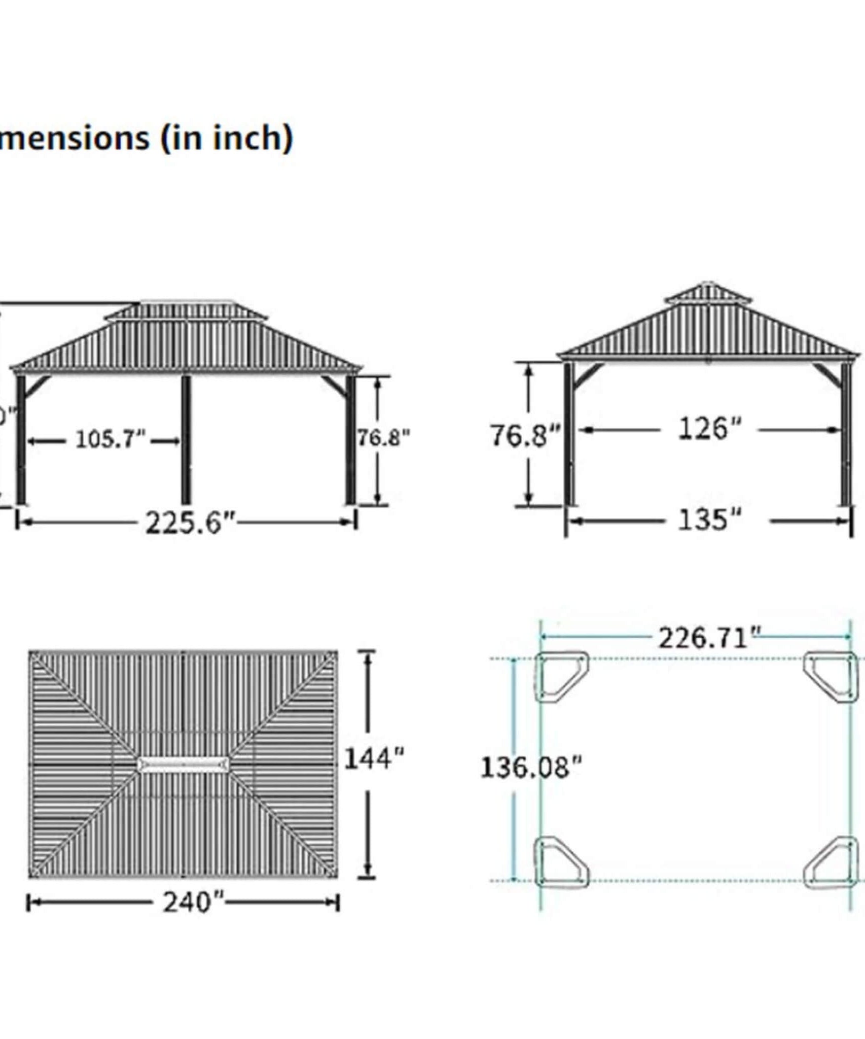 [12X20FT] Alora Heavy-Duty Outdoor Backyard Hardtop Gazebo With Netting And Curtains (SAK18352)