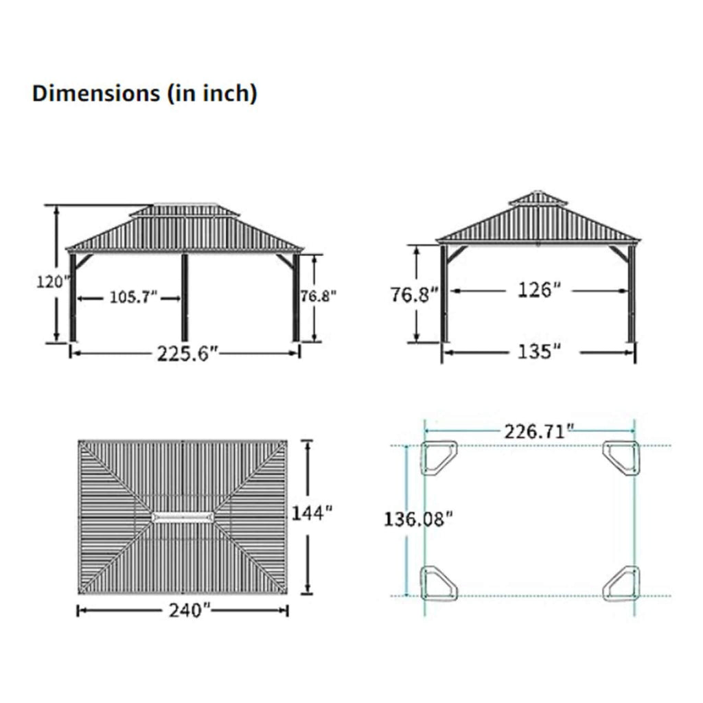 [12X20FT] Alora Heavy-Duty Outdoor Backyard Hardtop Gazebo With Netting And Curtains (SAK18352)