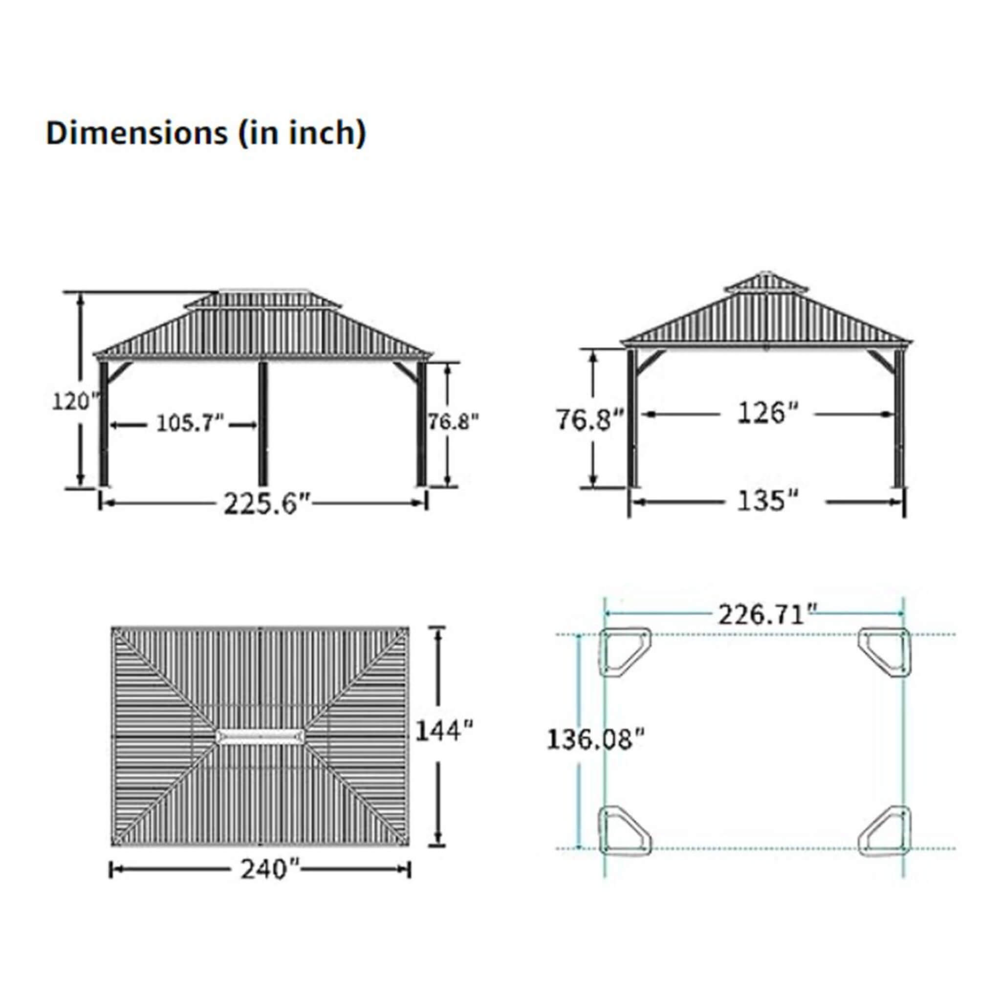 [12X20FT] Alora Heavy-Duty Outdoor Backyard Hardtop Gazebo With Netting And Curtains (SAK18352)