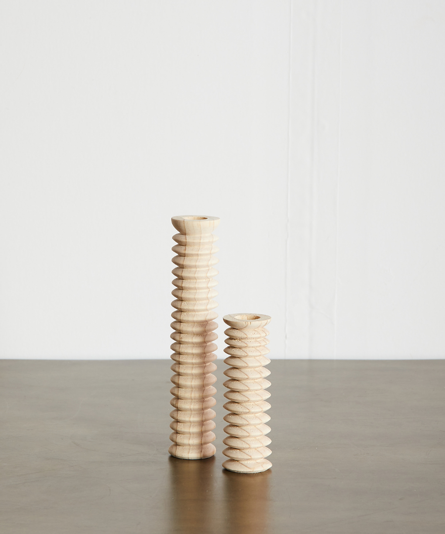 Spiral Pine Modern Wood Candle Candlestick Holder