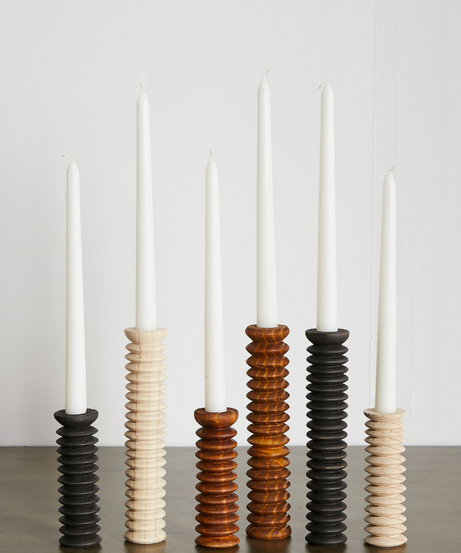 Spiral Pine Modern Wood Candle Candlestick Holder