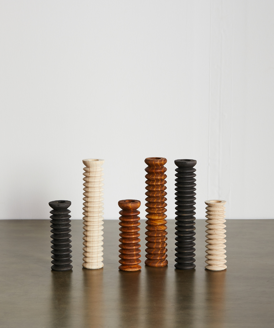 Spiral Pine Modern Wood Candle Candlestick Holder