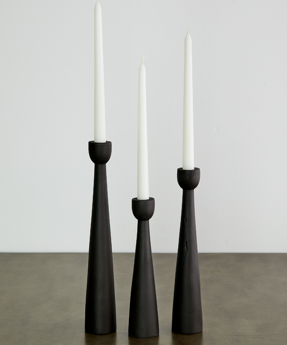 Tapered Candlestick Holder Pine Wood Cognac, Espresso, Natural