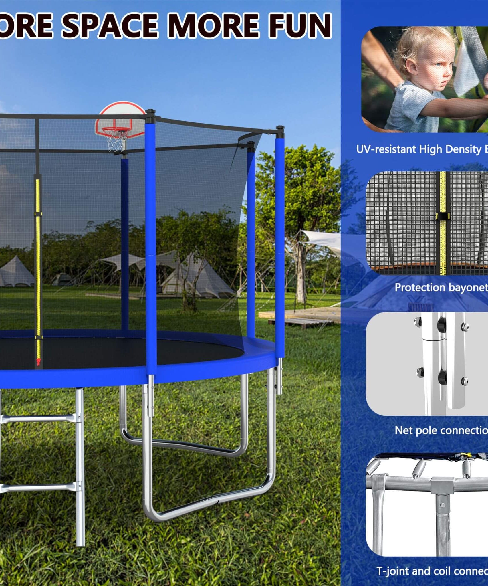 Premium 12FT Outdoor Backyard Trampoline For Kids And Adults With Basketball Hoop And Safety Enclosure (SAK15723)