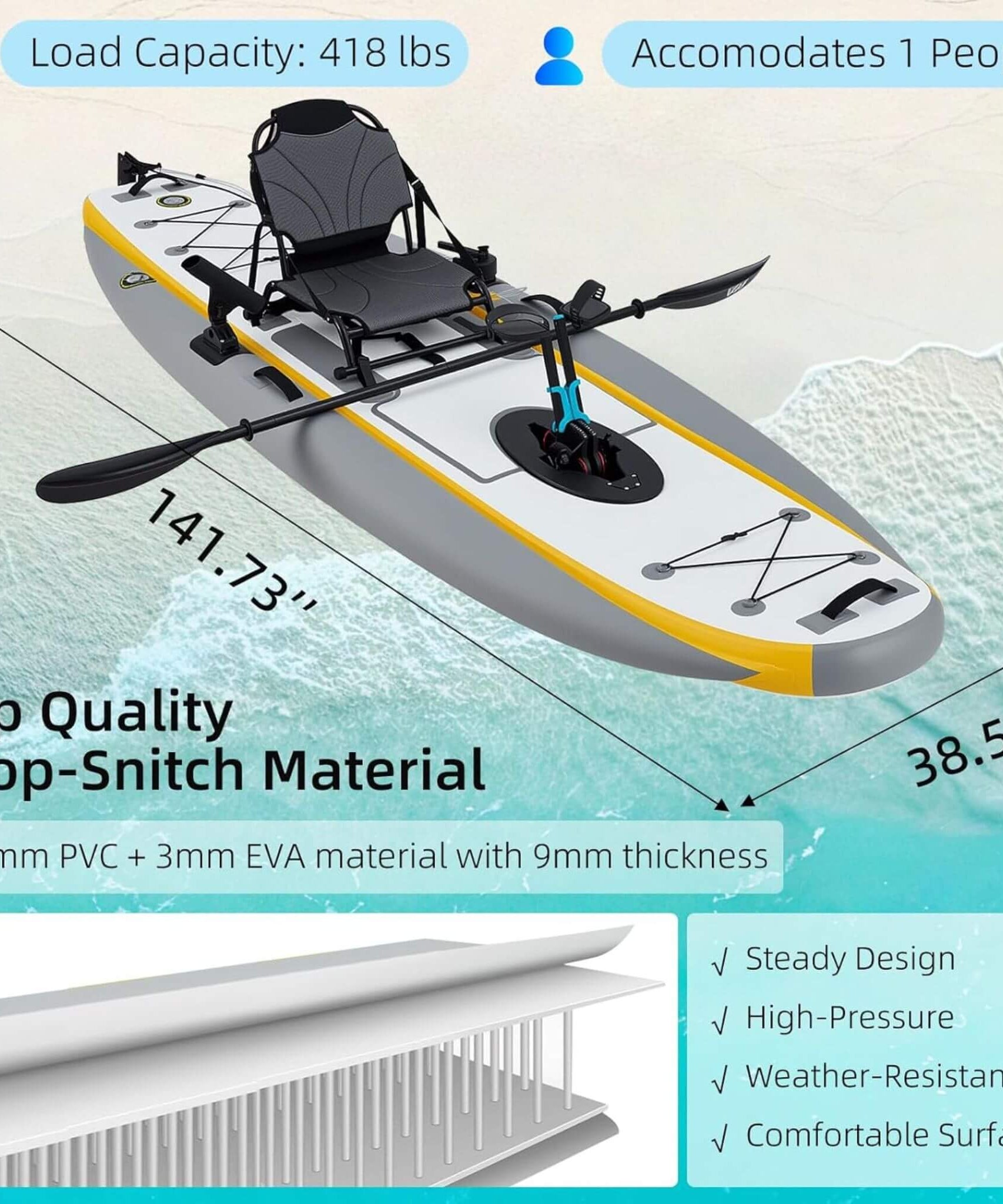 Portable 12FT Lightweight Inflatable PVC Fishing Kayak With Pedal System (SAK64328)