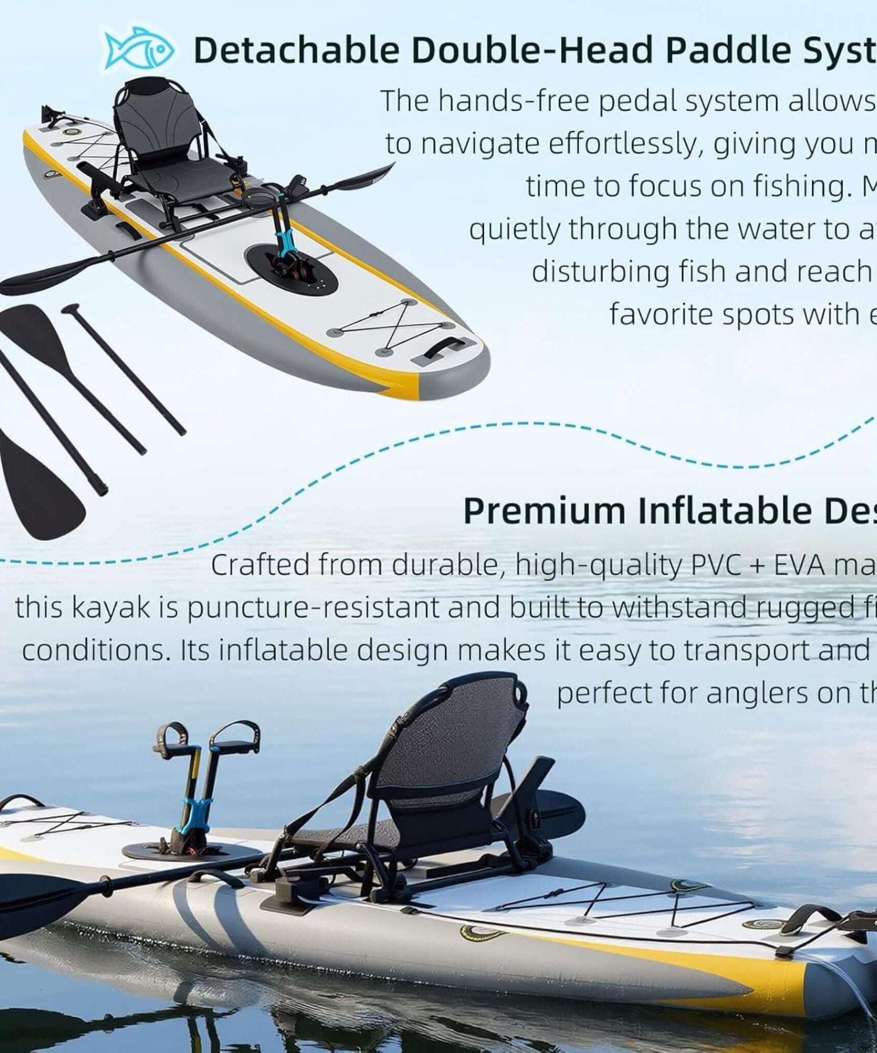 Portable 12FT Lightweight Inflatable PVC Fishing Kayak With Pedal System (SAK64328)