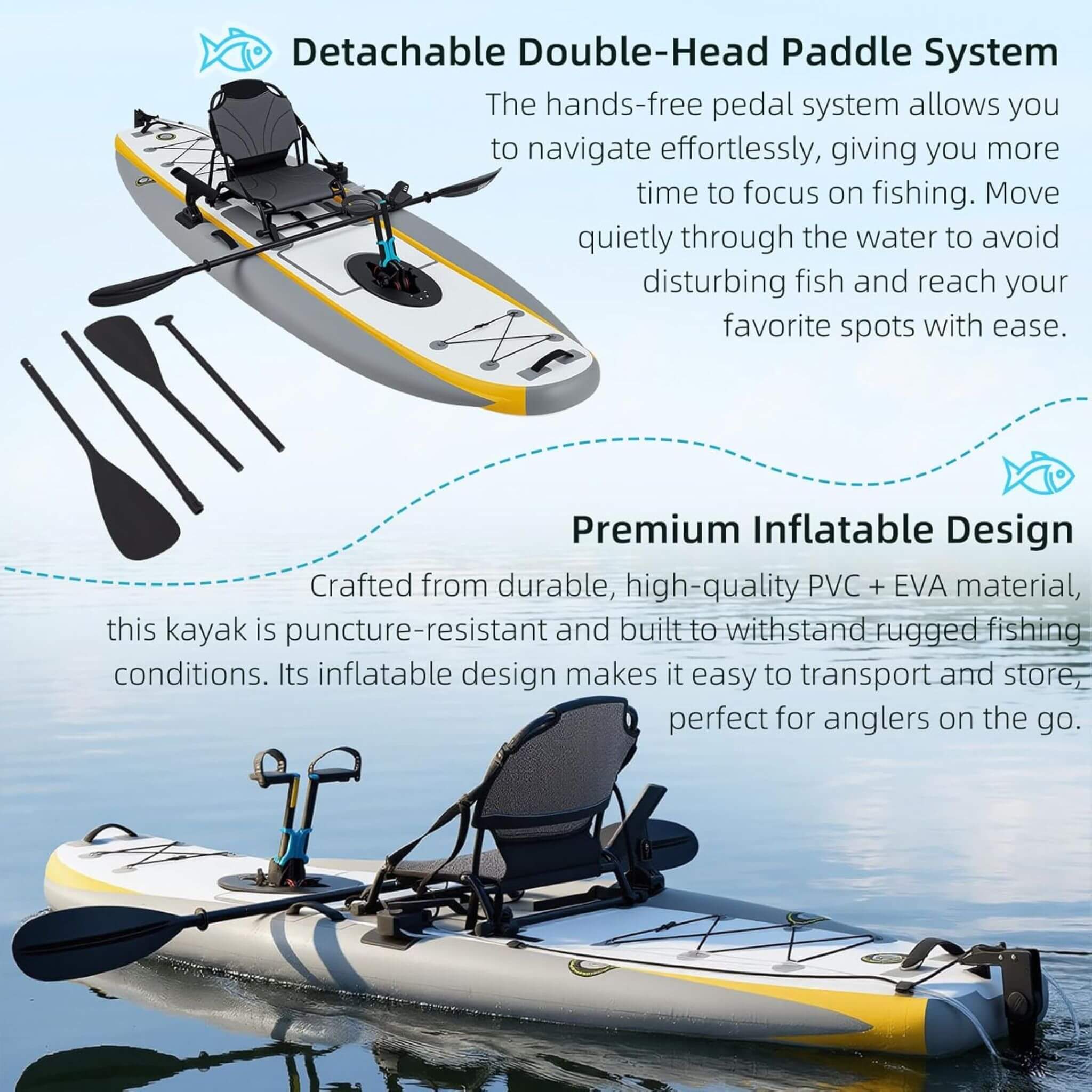 Portable 12FT Lightweight Inflatable PVC Fishing Kayak With Pedal System (SAK64328)