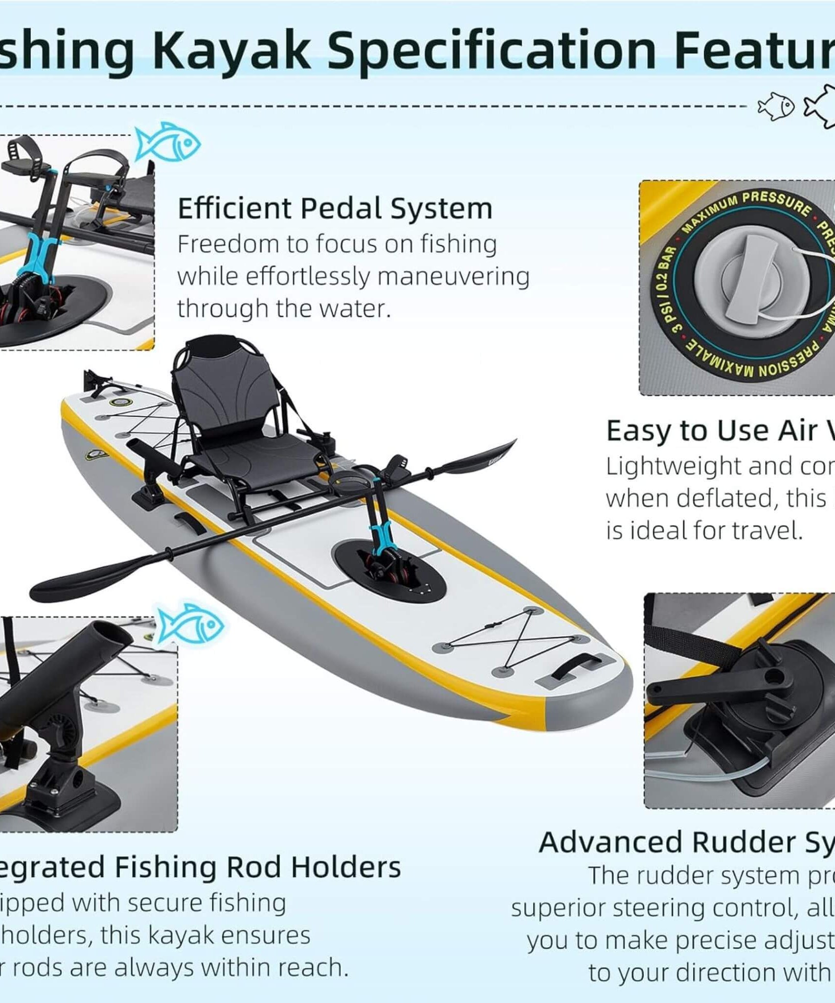 Portable 12FT Lightweight Inflatable PVC Fishing Kayak With Pedal System (SAK64328)