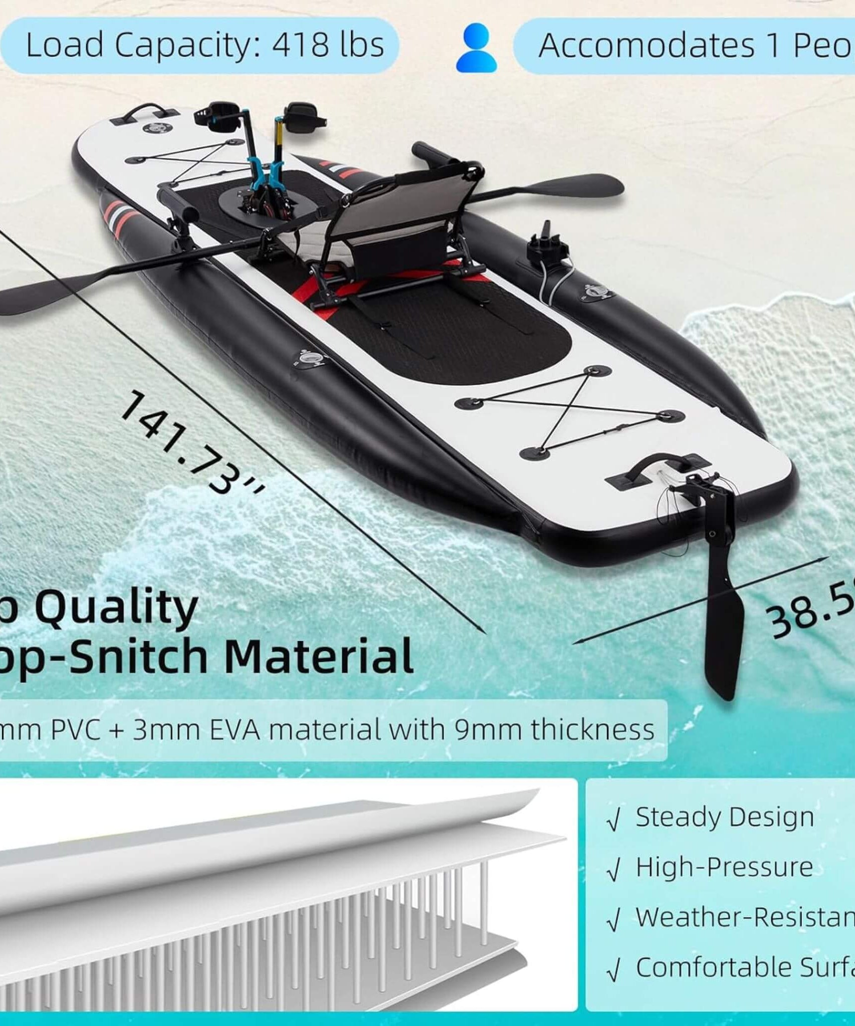 Premium 12FT Lightweight Inflatable Fishing Kayak With Pedal System (SAK15079)