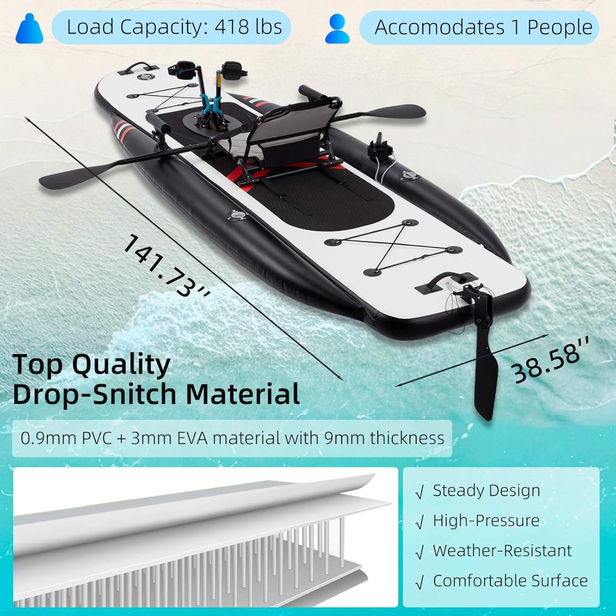Premium 12FT Lightweight Inflatable Fishing Kayak With Pedal System (SAK15079)