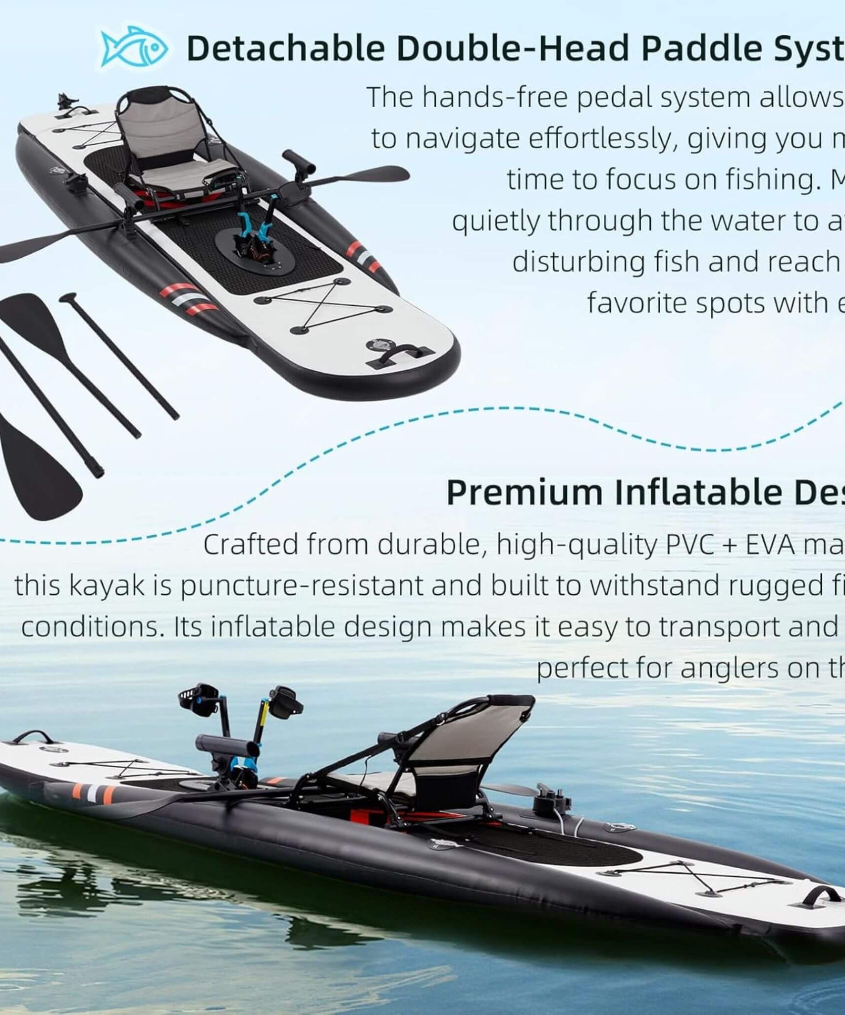 Premium 12FT Lightweight Inflatable Fishing Kayak With Pedal System (SAK15079)