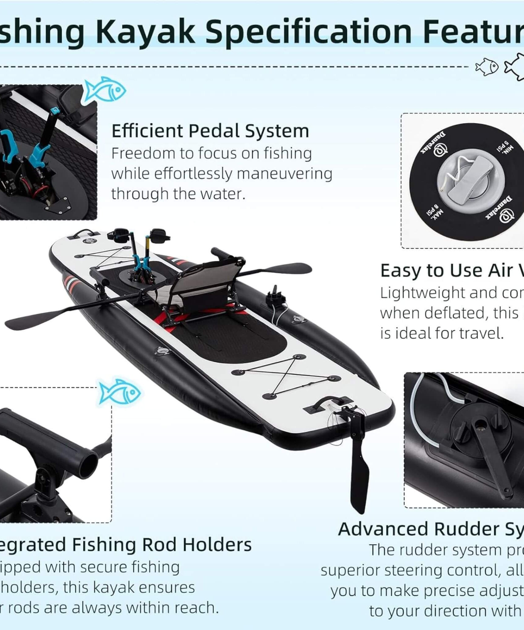Premium 12FT Lightweight Inflatable Fishing Kayak With Pedal System (SAK15079)