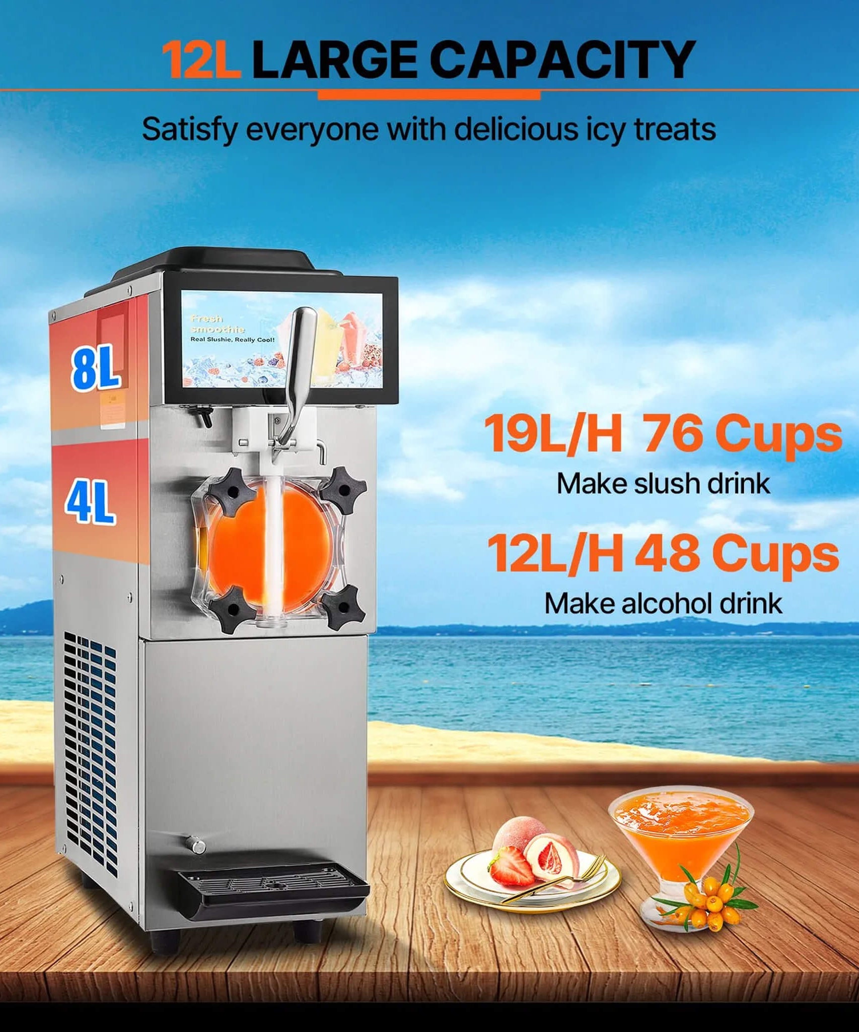 12L Commercial Single Tank Stainless Steel Slushy Machine With Touchscreen (SAK35871)