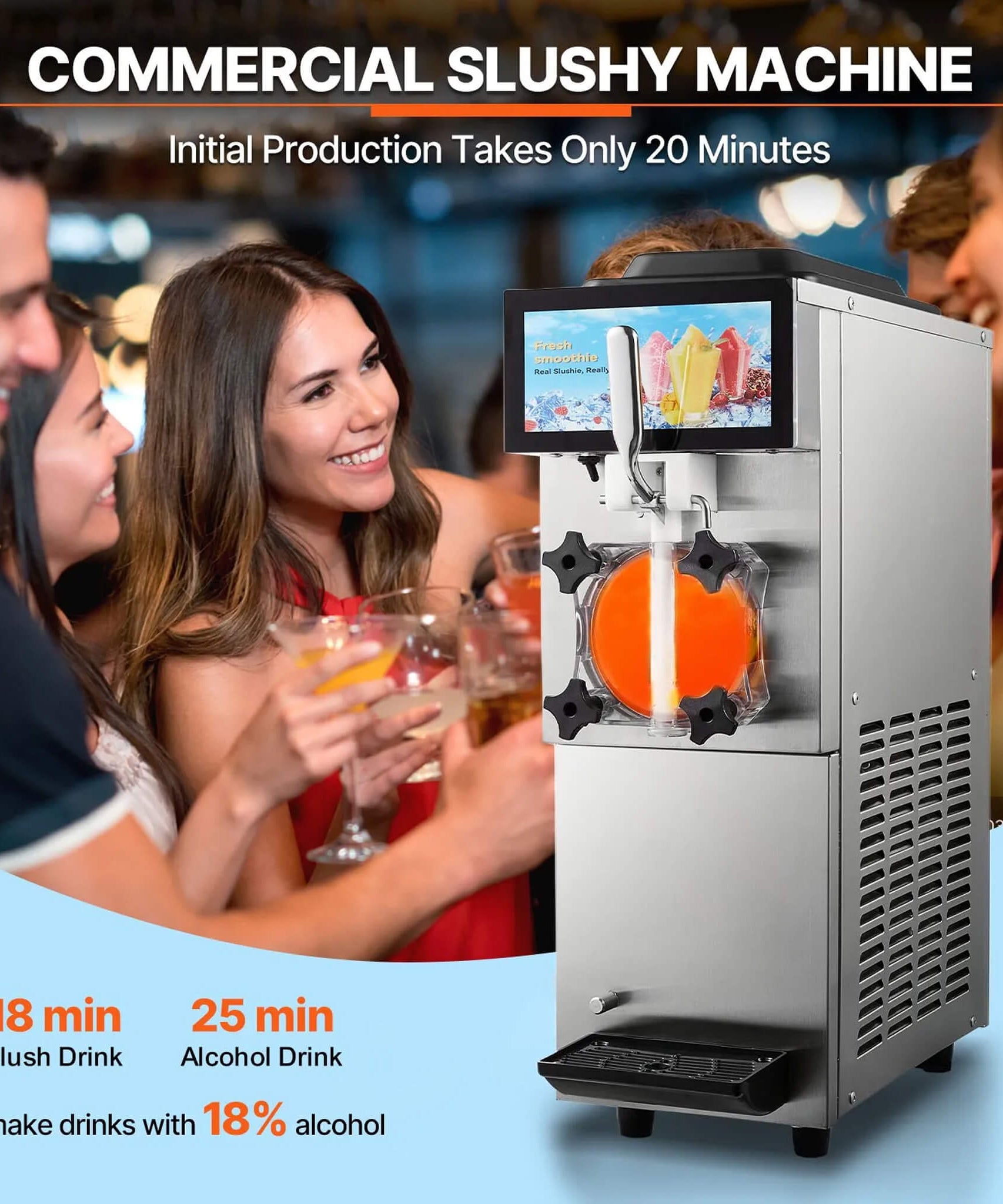 12L Commercial Single Tank Stainless Steel Slushy Machine With Touchscreen (SAK35871)