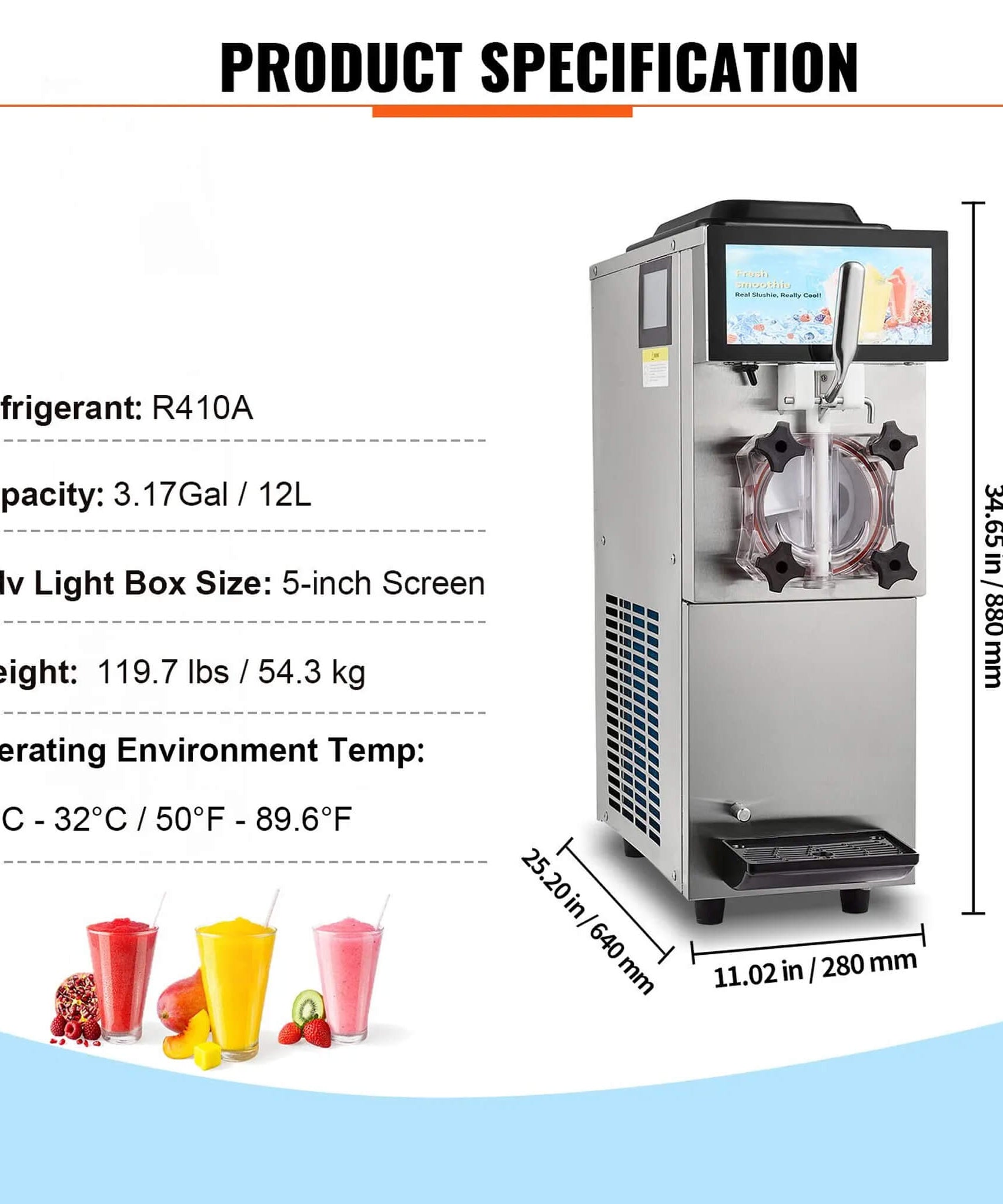 12L Commercial Single Tank Stainless Steel Slushy Machine With Touchscreen (SAK35871)
