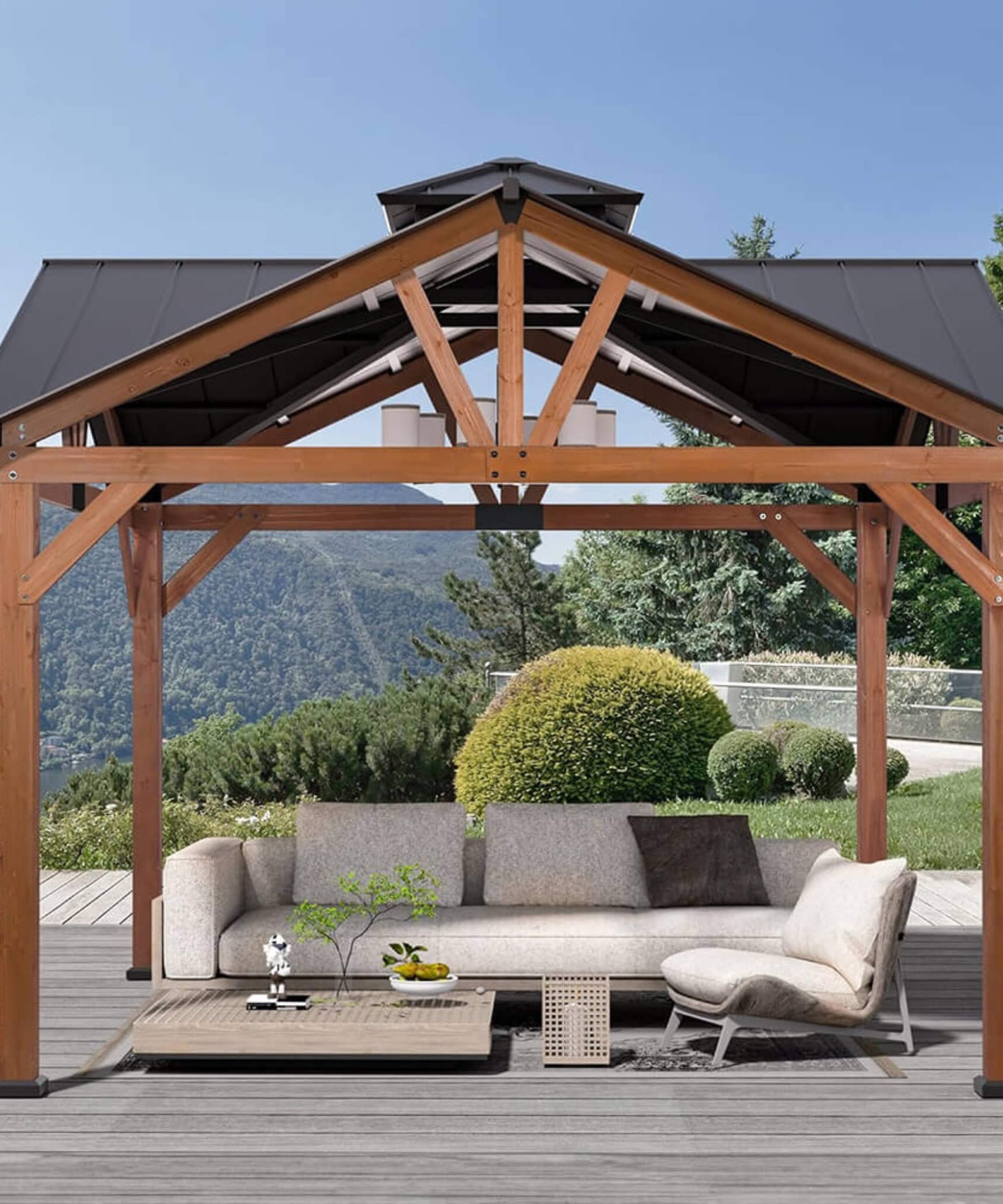 [12X12FT] Alora Premium Outdoor Cedar Wood Hardtop Gazebo With Galvanized Steel Roof (SAK31864)