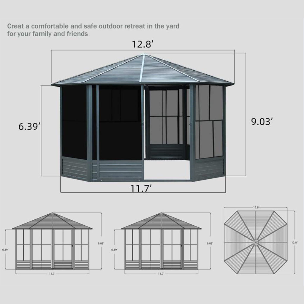 [12X12FT] Alora Prism Large Octagonal Sunroom Solarium With Lockable Sliding Doors And Galvanized Steel Sloping Roof (SAK47843)