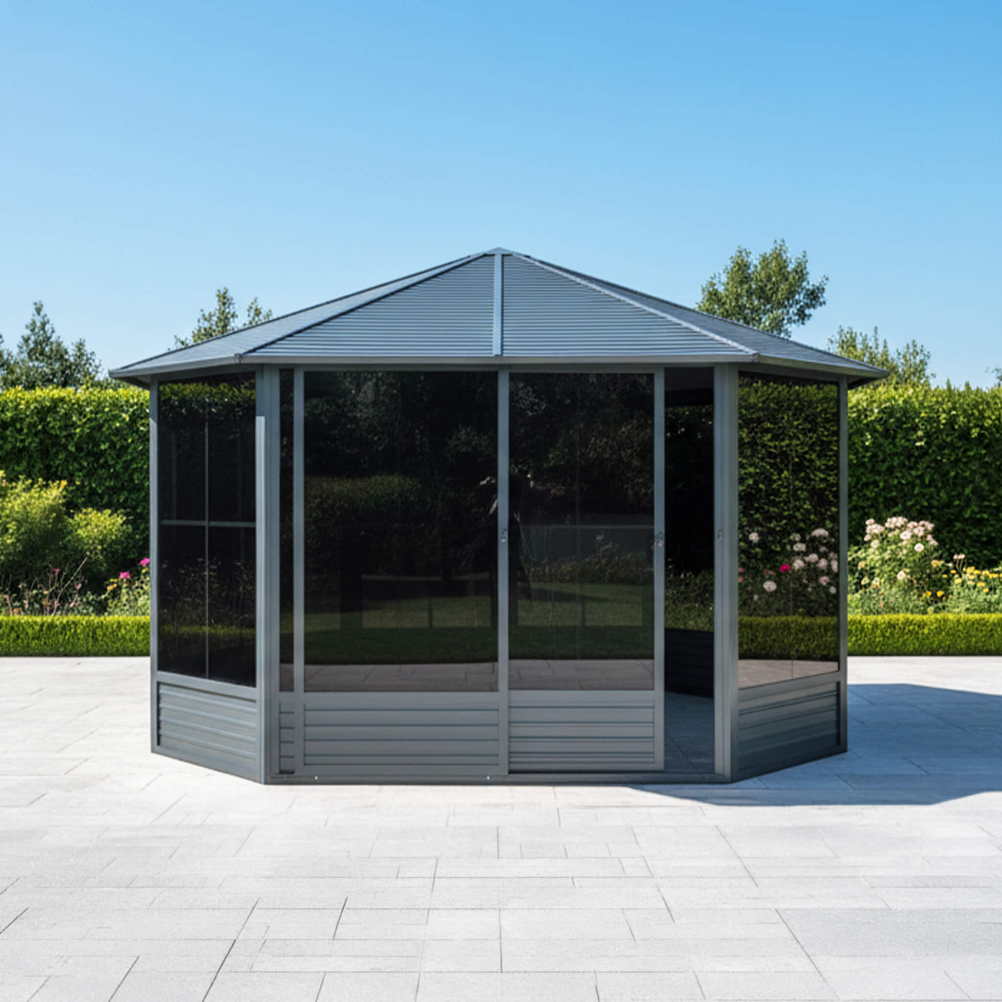 [12X12FT] Alora Prism Large Octagonal Sunroom Solarium With Lockable Sliding Doors And Galvanized Steel Sloping Roof (SAK47843)