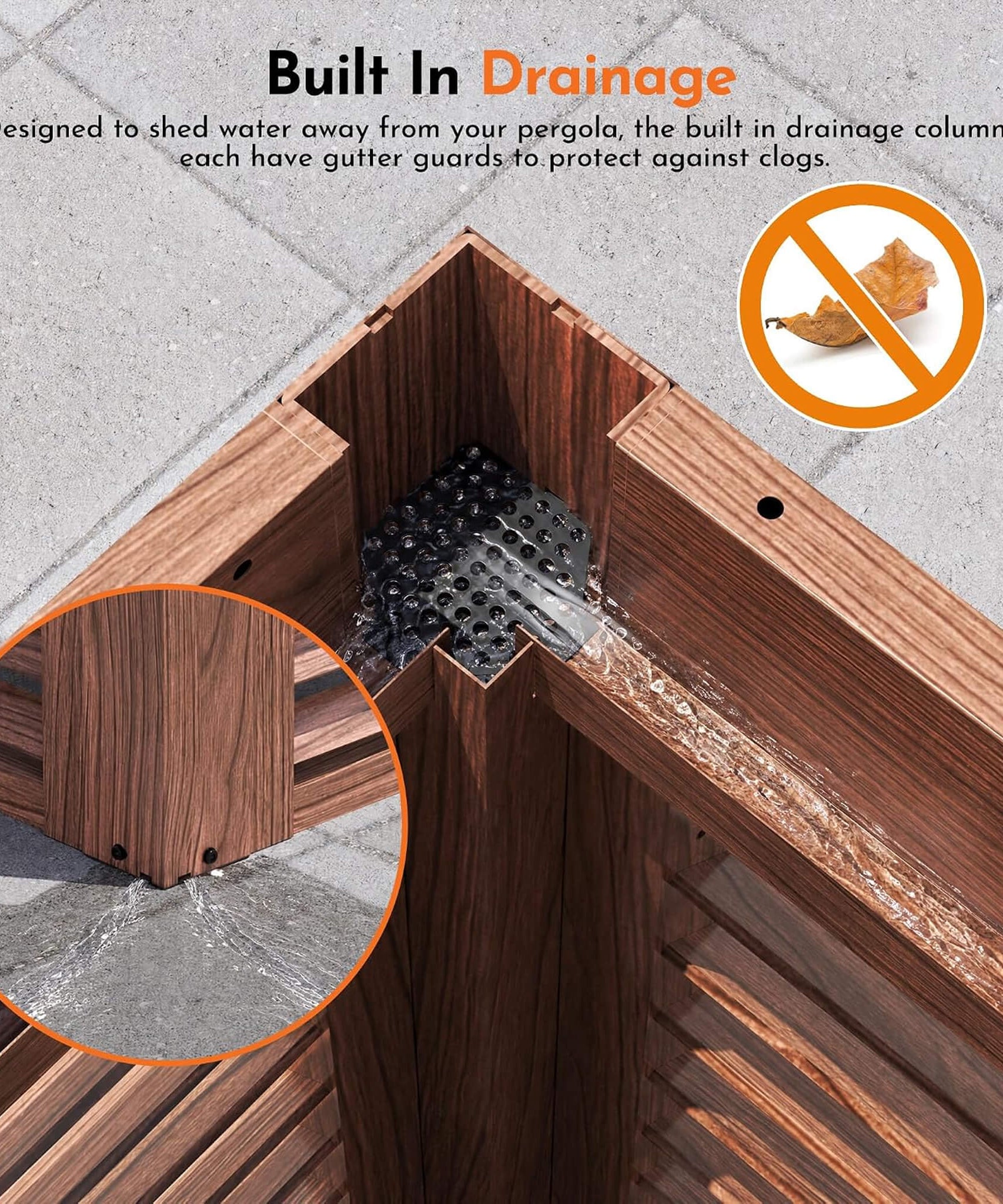 [12X12FT] Alora Premium Outdoor Wood Grain Louvered Pergola With Integrated Drainage (SAK74256)
