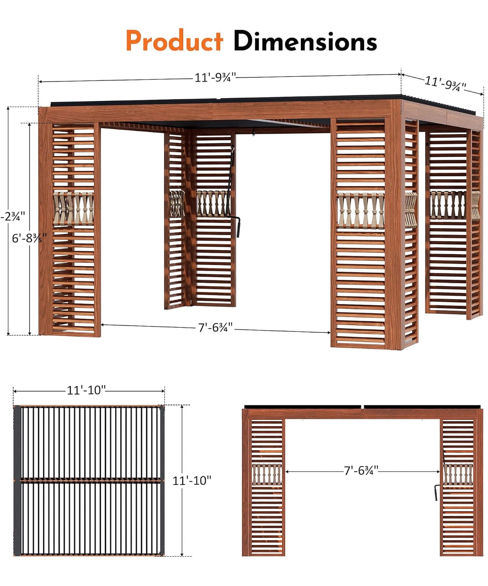 [12X12FT] Alora Premium Outdoor Wood Grain Louvered Pergola With Integrated Drainage (SAK74256)