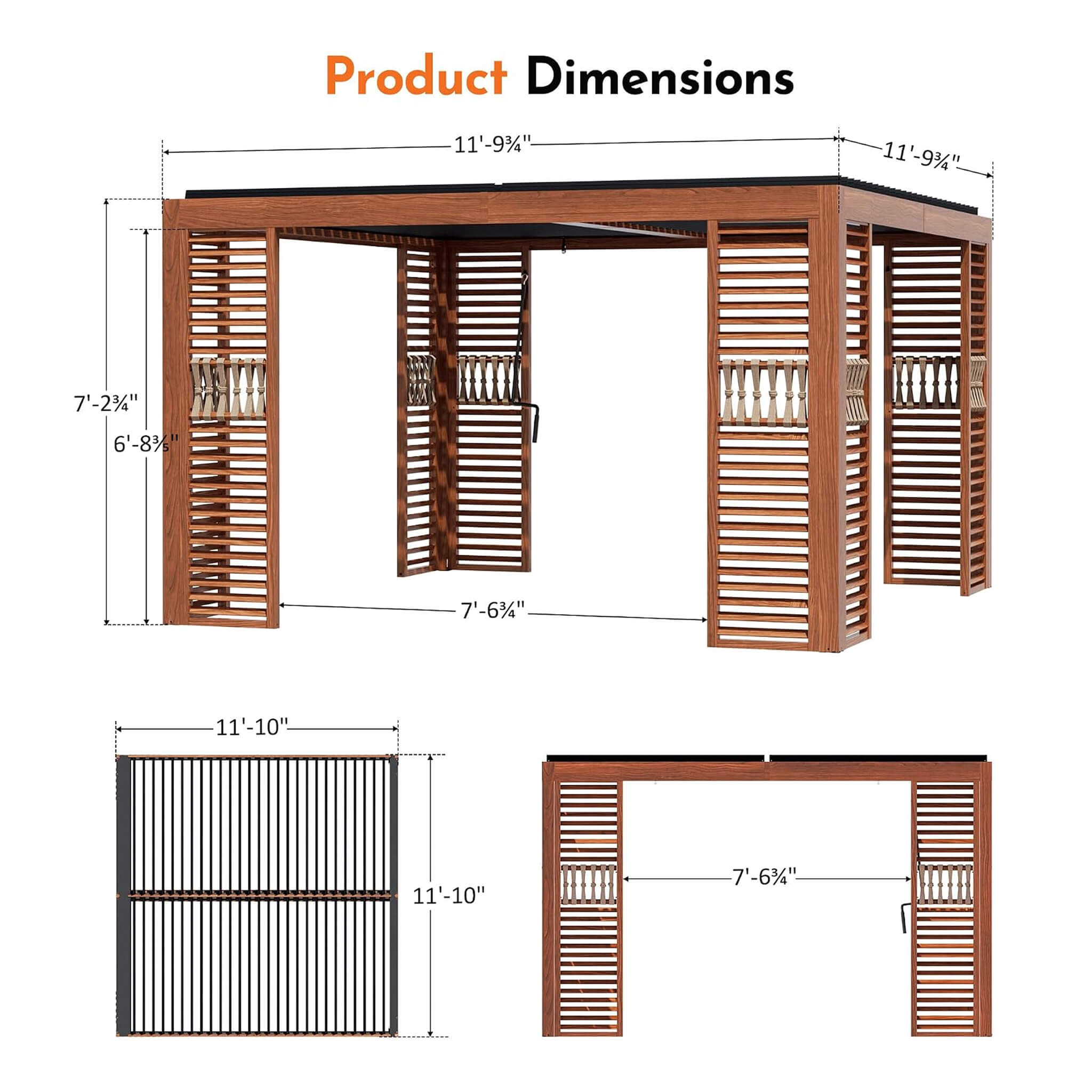 [12X12FT] Alora Premium Outdoor Wood Grain Louvered Pergola With Integrated Drainage (SAK74256)