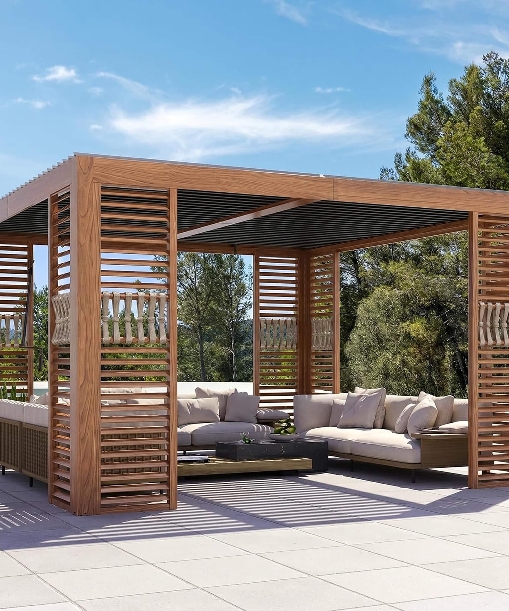 [12X12FT] Alora Premium Outdoor Wood Grain Louvered Pergola With Integrated Drainage (SAK74256)