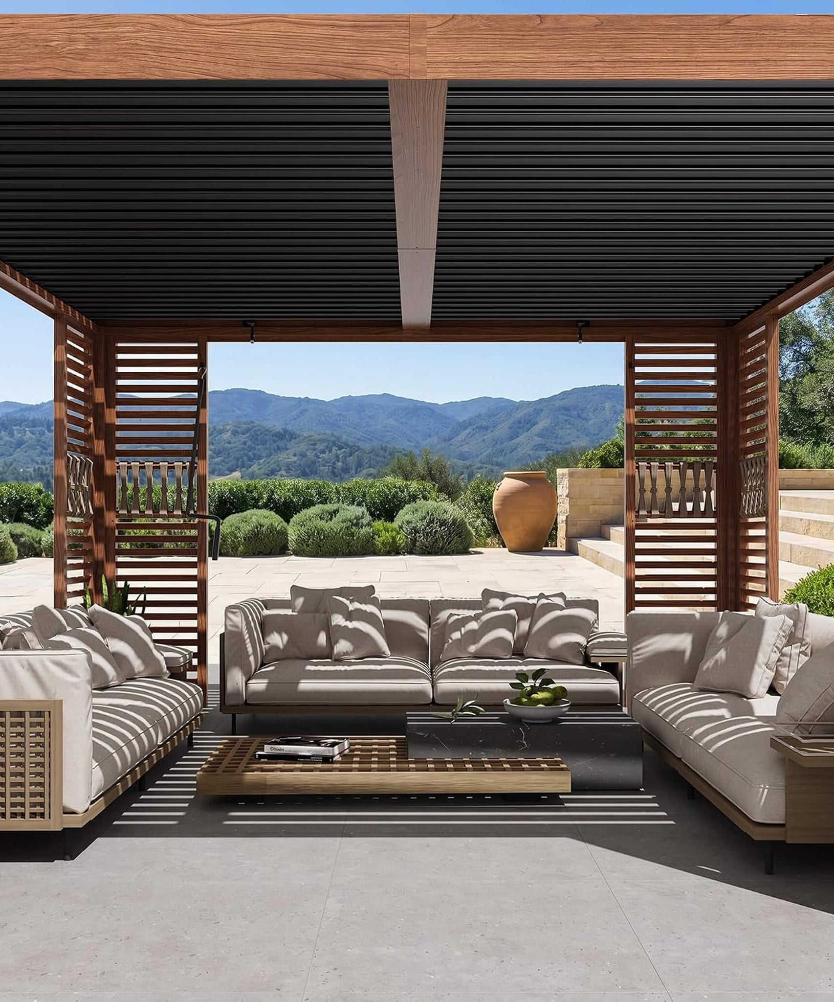 [12X12FT] Alora Premium Outdoor Wood Grain Louvered Pergola With Integrated Drainage (SAK74256)