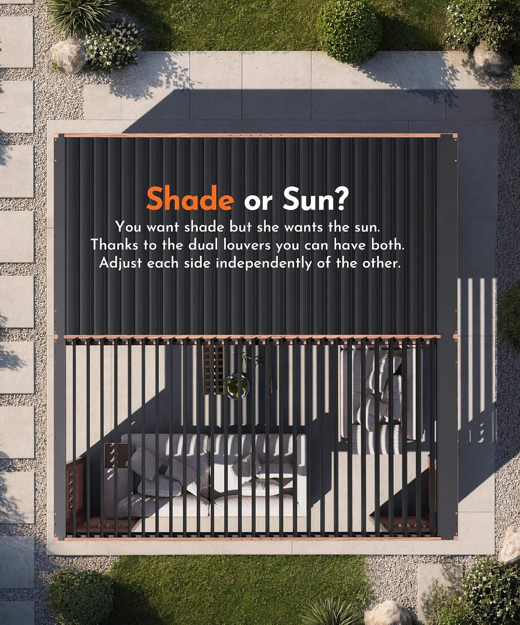 [12X12FT] Alora Premium Outdoor Wood Grain Louvered Pergola With Integrated Drainage (SAK74256)