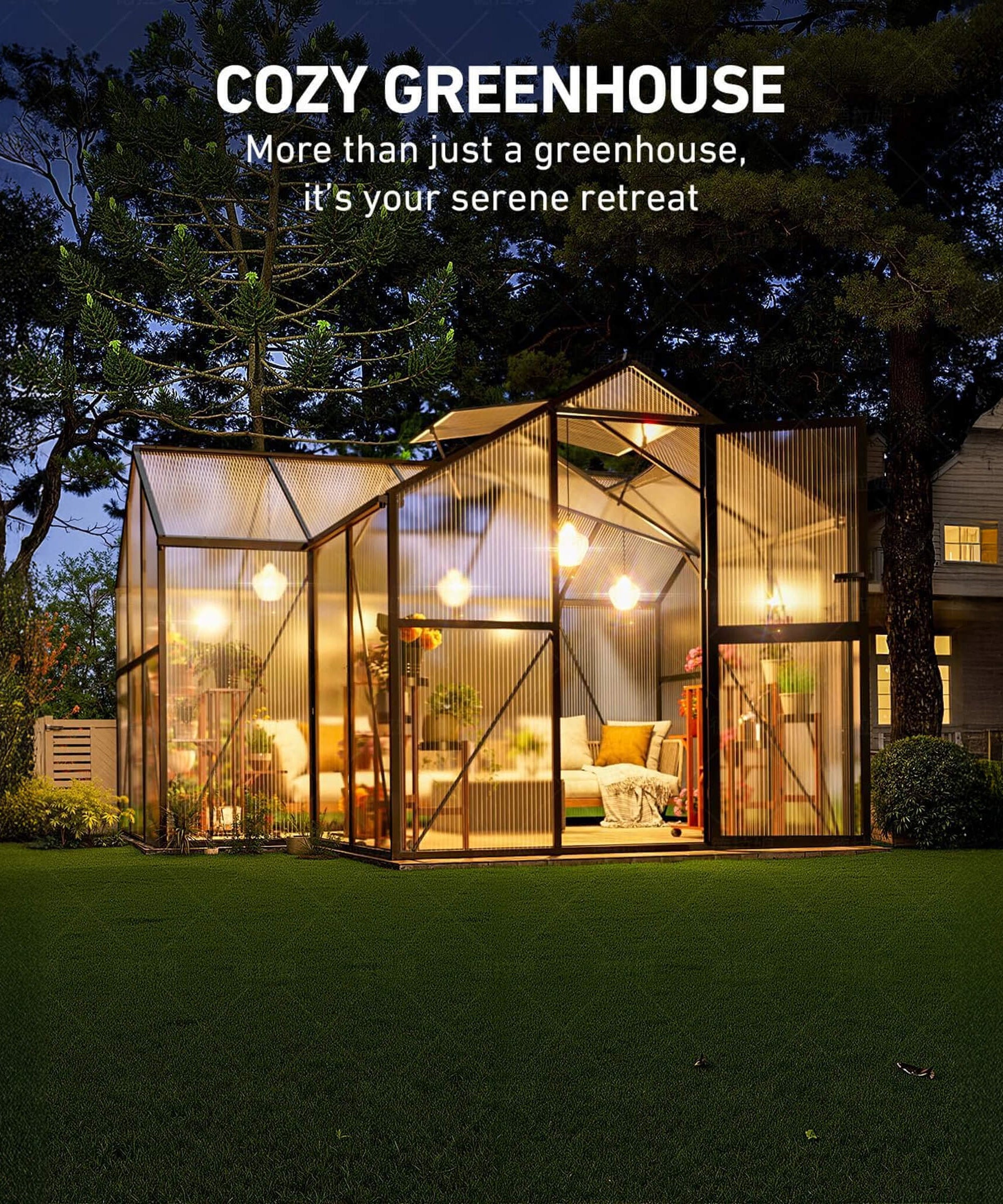 [12X12FT] Premium T-Shape Polycarbonate Greenhouse With UV Protection And Aluminum Frame (SAK27460)