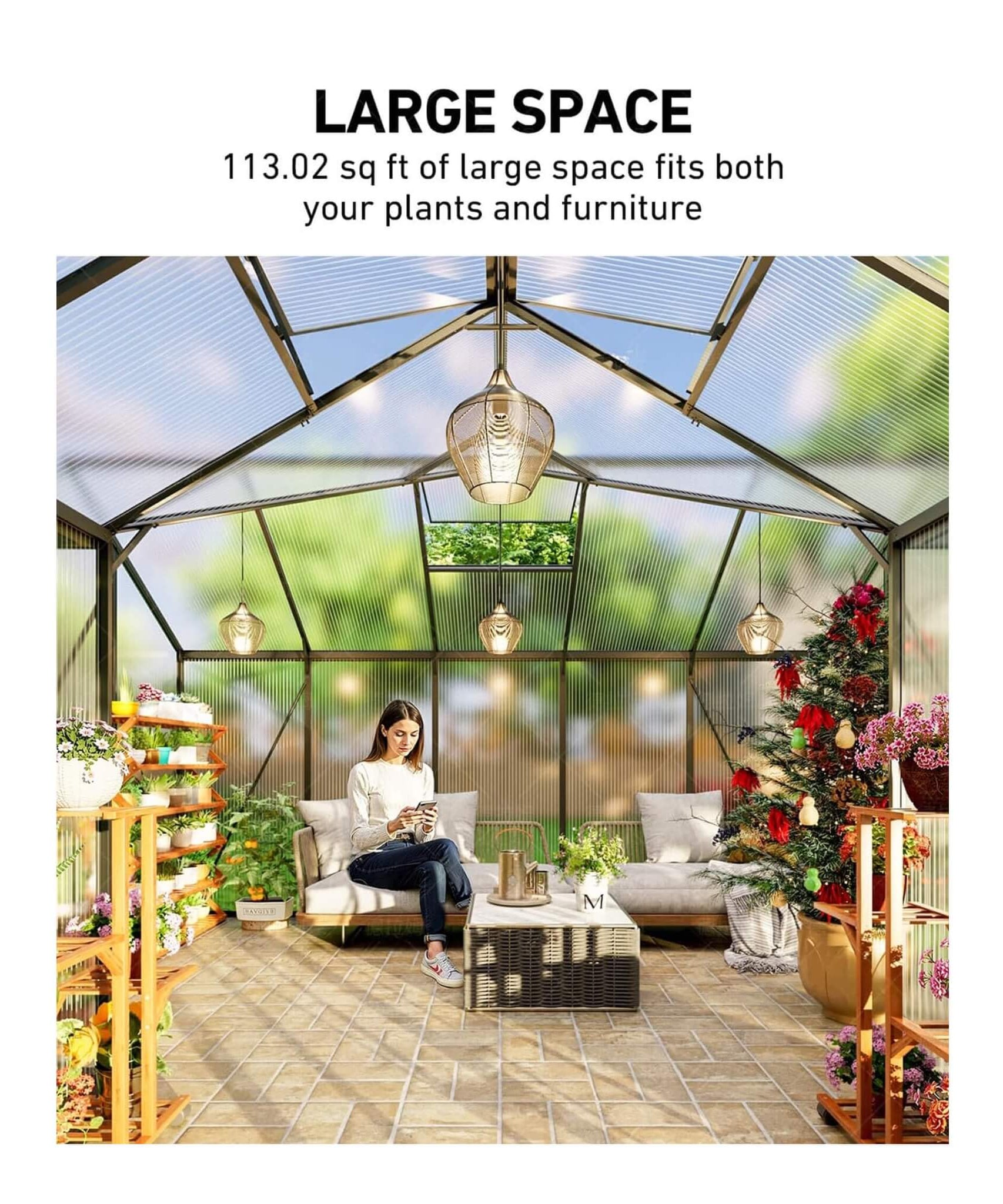 [12X12FT] Premium T-Shape Polycarbonate Greenhouse With UV Protection And Aluminum Frame (SAK27460)