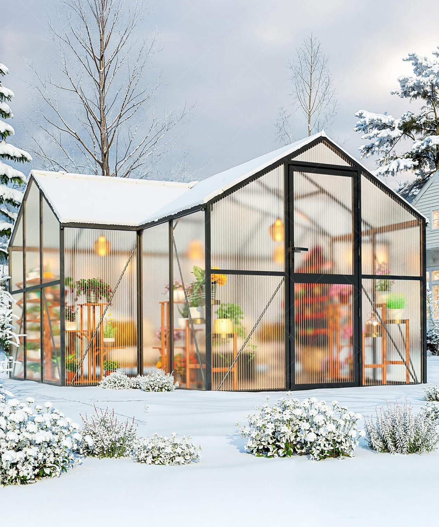 [12X12FT] Premium T-Shape Polycarbonate Greenhouse With UV Protection And Aluminum Frame (SAK27460)