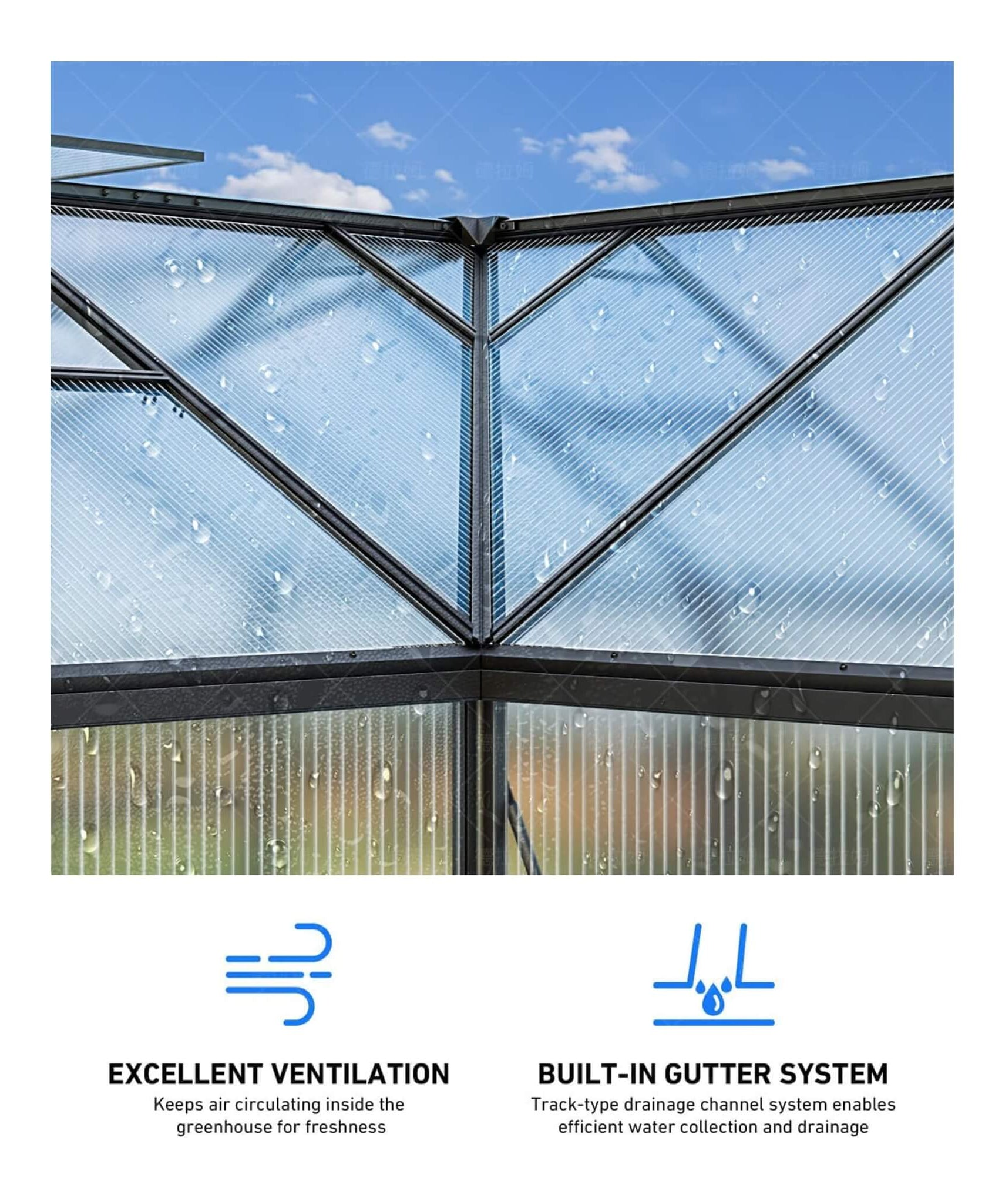 [12X12FT] Premium T-Shape Polycarbonate Greenhouse With UV Protection And Aluminum Frame (SAK27460)