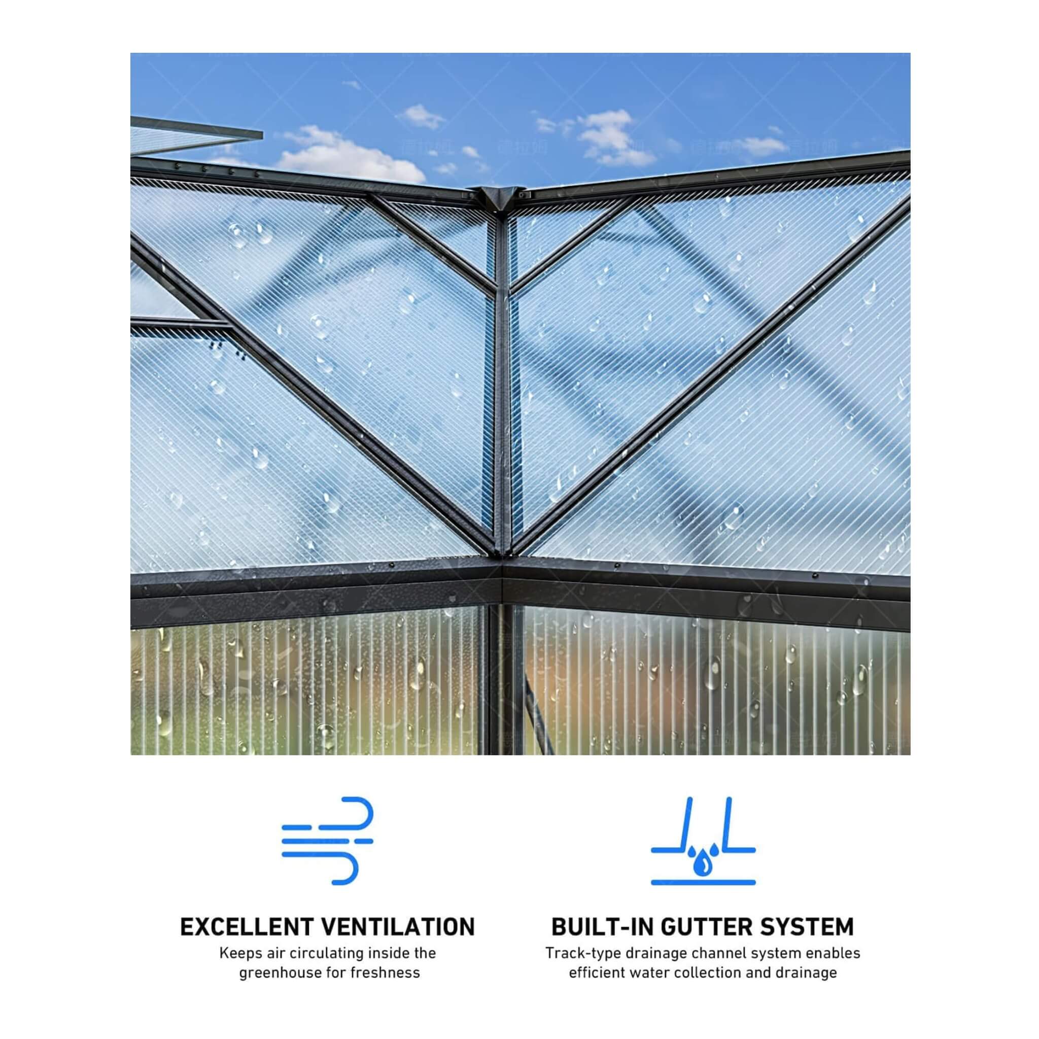 [12X12FT] Premium T-Shape Polycarbonate Greenhouse With UV Protection And Aluminum Frame (SAK27460)