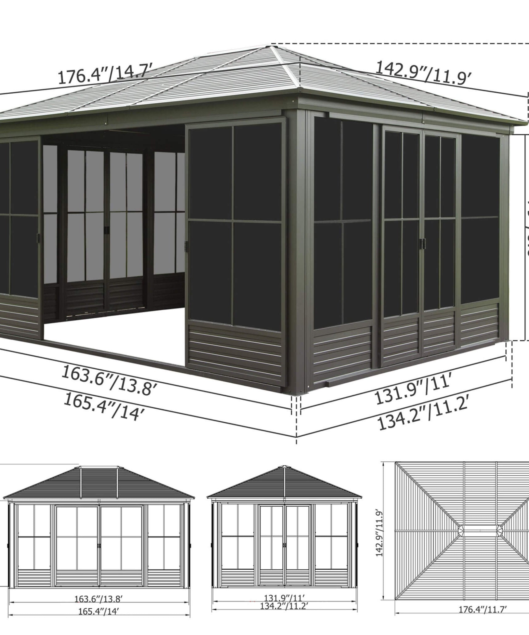[12X14FT] Alora Serenity Premium All-Weather Outdoor Aluminum Sunroom With Galvanized Steel Hardtop Sloping Roof, Lockable Doors, And Moveable PC Screens (SAK76831)