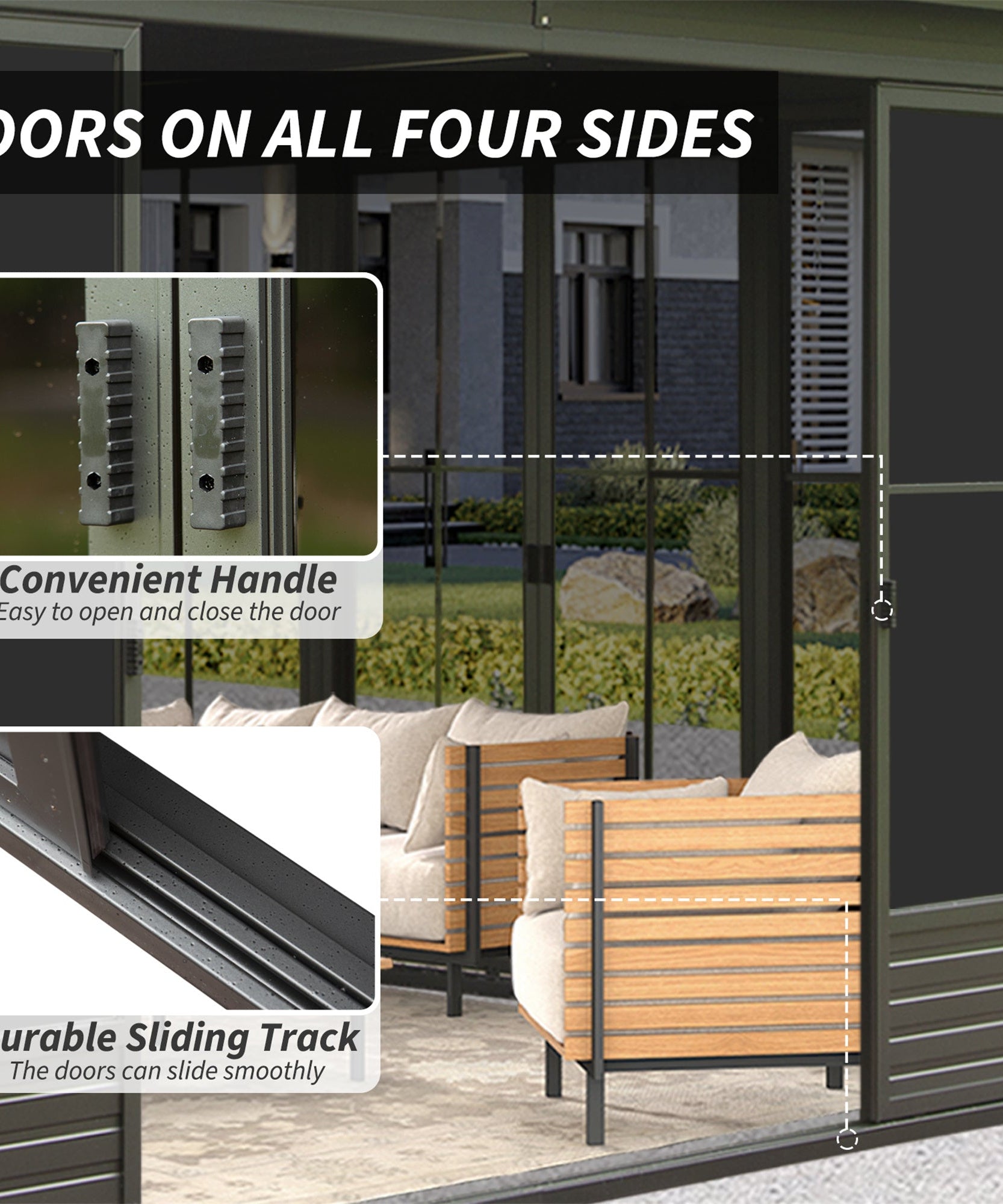 [12X14FT] Alora Serenity Premium All-Weather Outdoor Aluminum Sunroom With Galvanized Steel Hardtop Sloping Roof, Lockable Doors, And Moveable PC Screens (SAK76831)