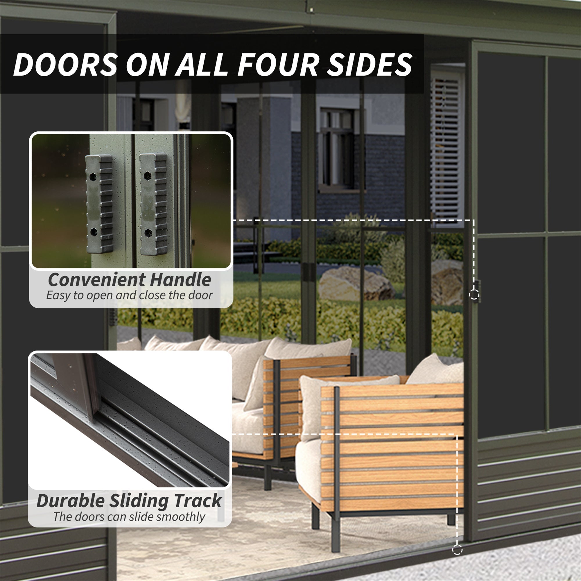 [12X14FT] Alora Serenity Premium All-Weather Outdoor Aluminum Sunroom With Galvanized Steel Hardtop Sloping Roof, Lockable Doors, And Moveable PC Screens (SAK76831)